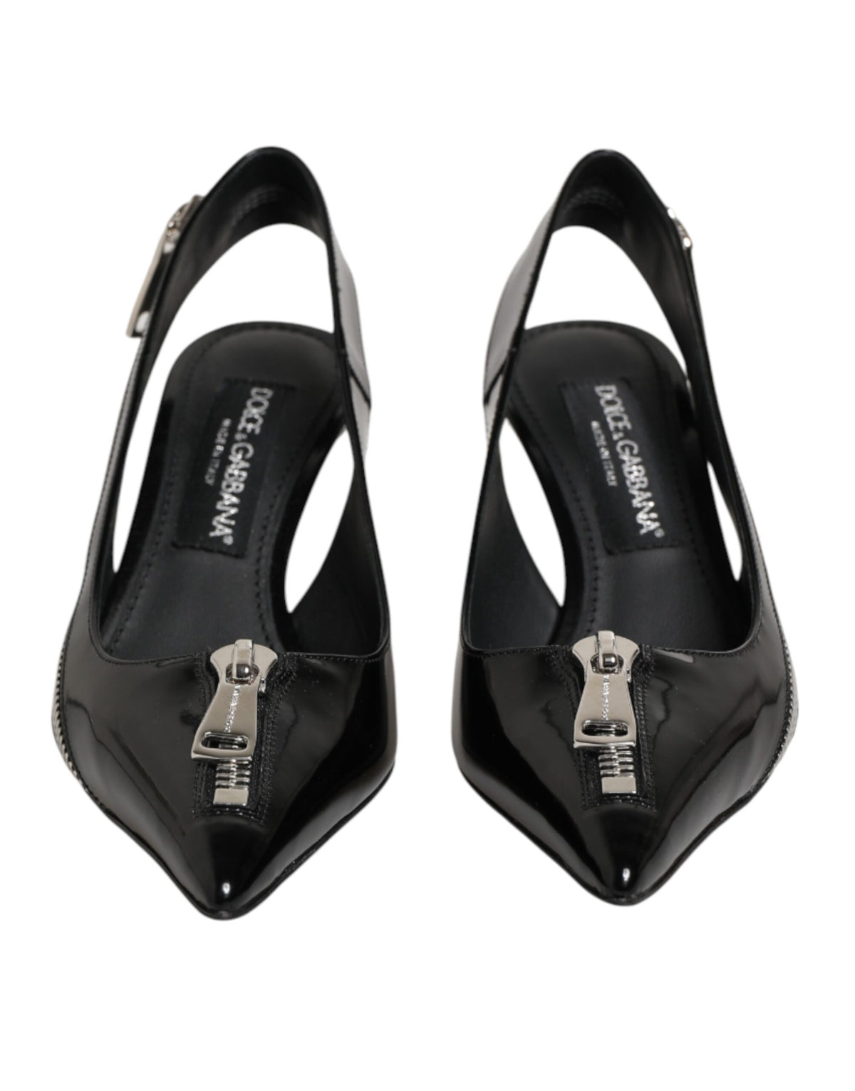 Dolce & Gabbana Black Zipper Leather Heels Slingbacks Women's Shoes