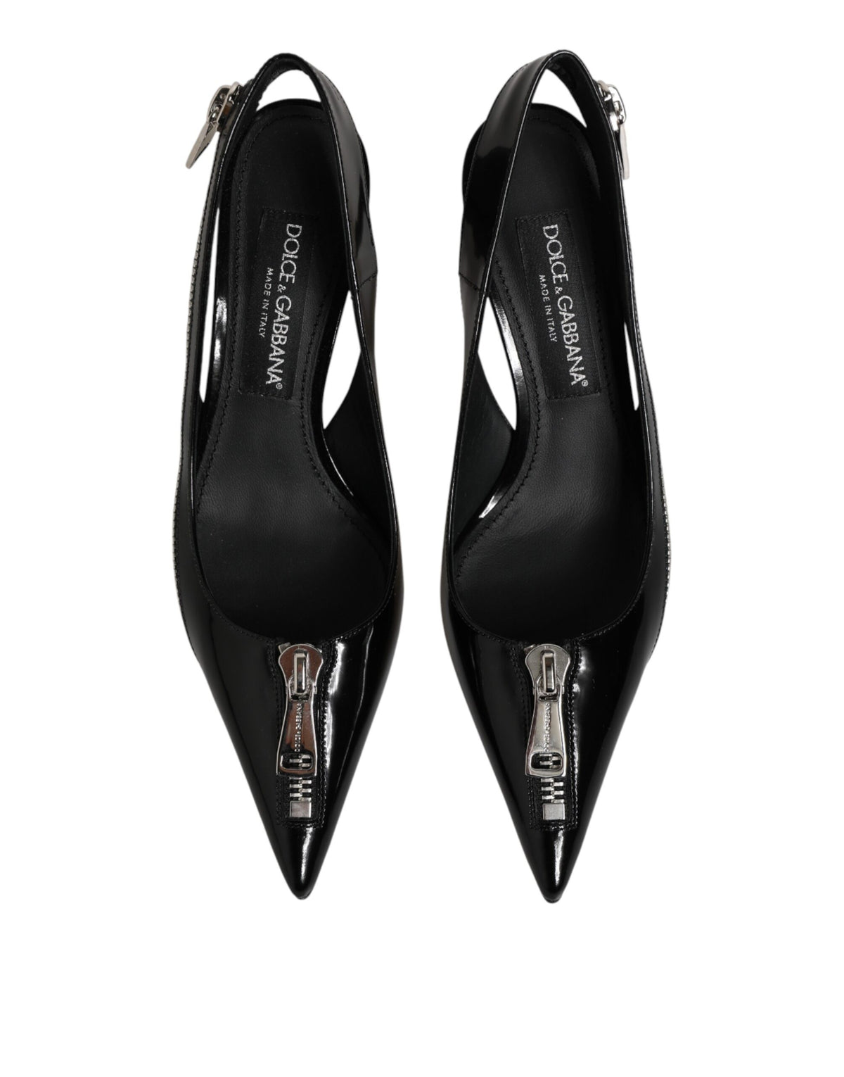 Dolce & Gabbana Black Zipper Leather Heels Slingbacks Women's Shoes