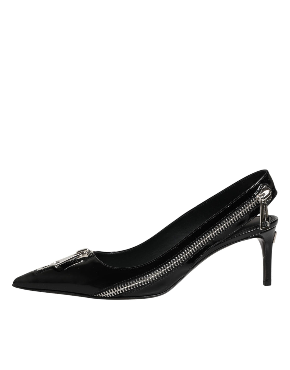 Dolce & Gabbana Black Zipper Leather Heels Slingbacks Women's Shoes