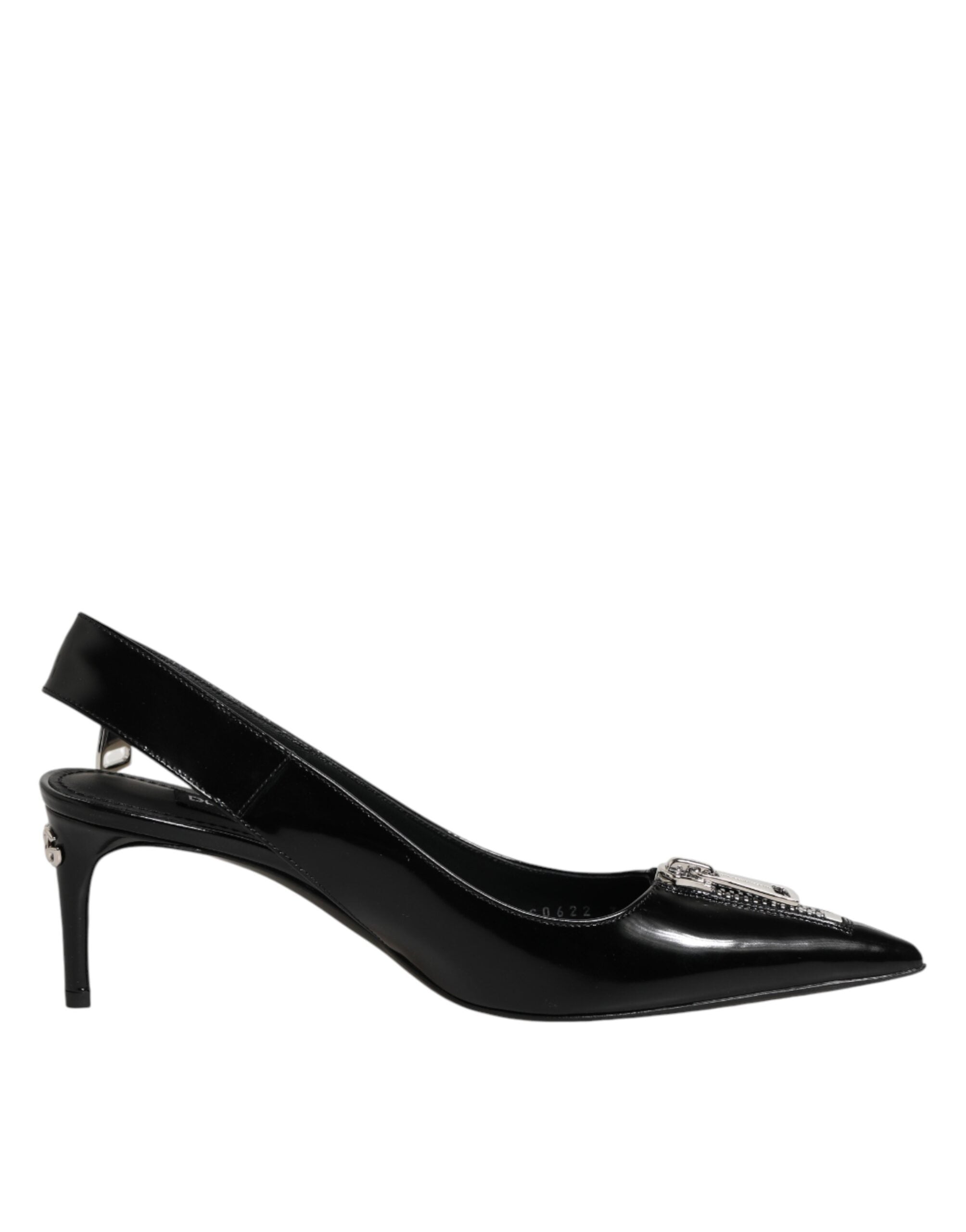 Dolce & Gabbana Black Zipper Leather Heels Slingbacks Women's Shoes