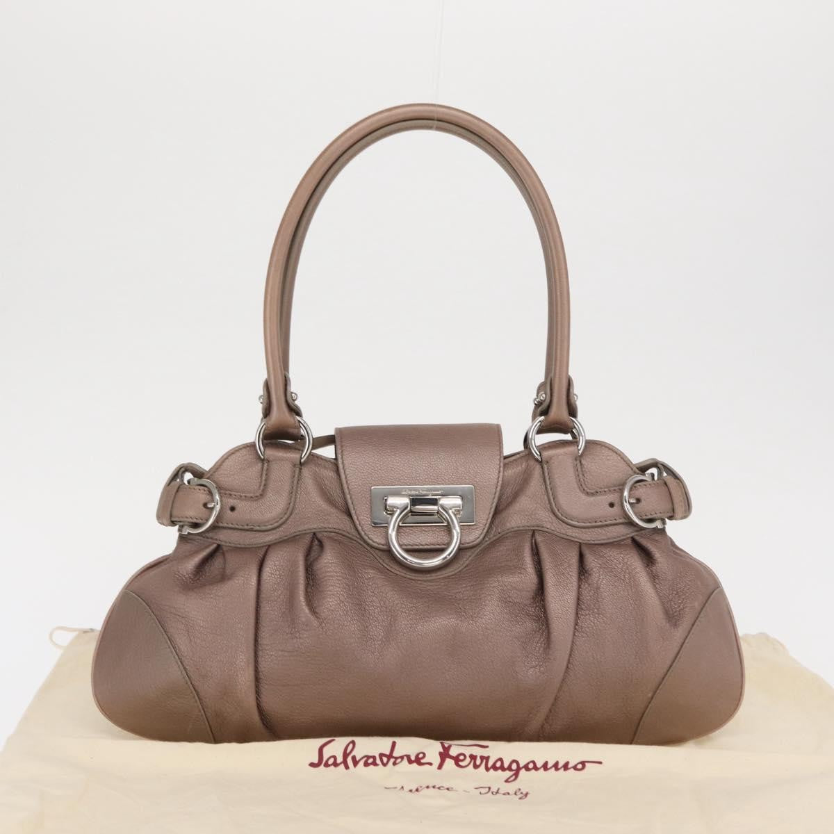 Salvatore Ferragamo Gancini Leather Beige Leather Handbag (Pre-Owned)