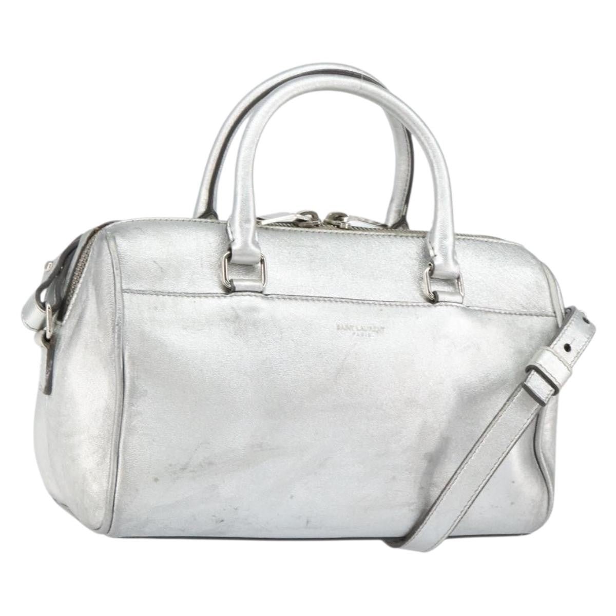Saint Laurent Classic Duffle Leather Silver Leather Handbag (Pre-Owned)