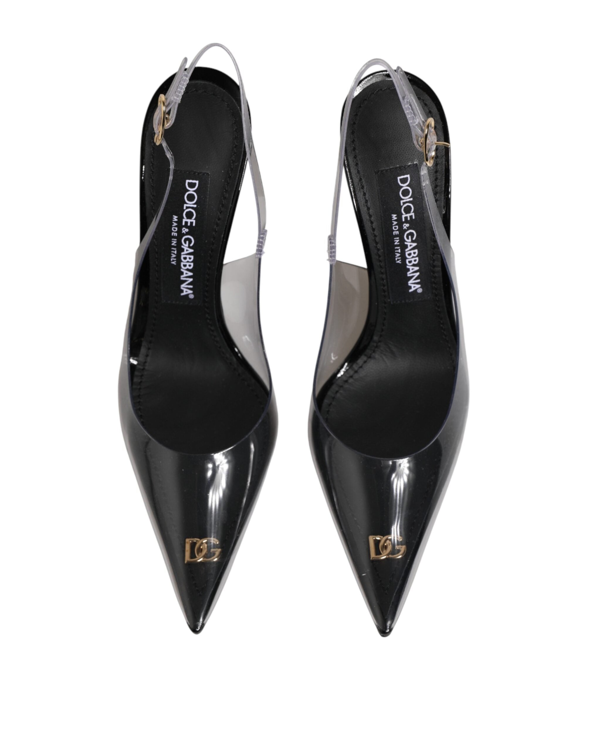 Dolce & Gabbana Black Leather Clear PVC Slingback Pumps Women's Shoes