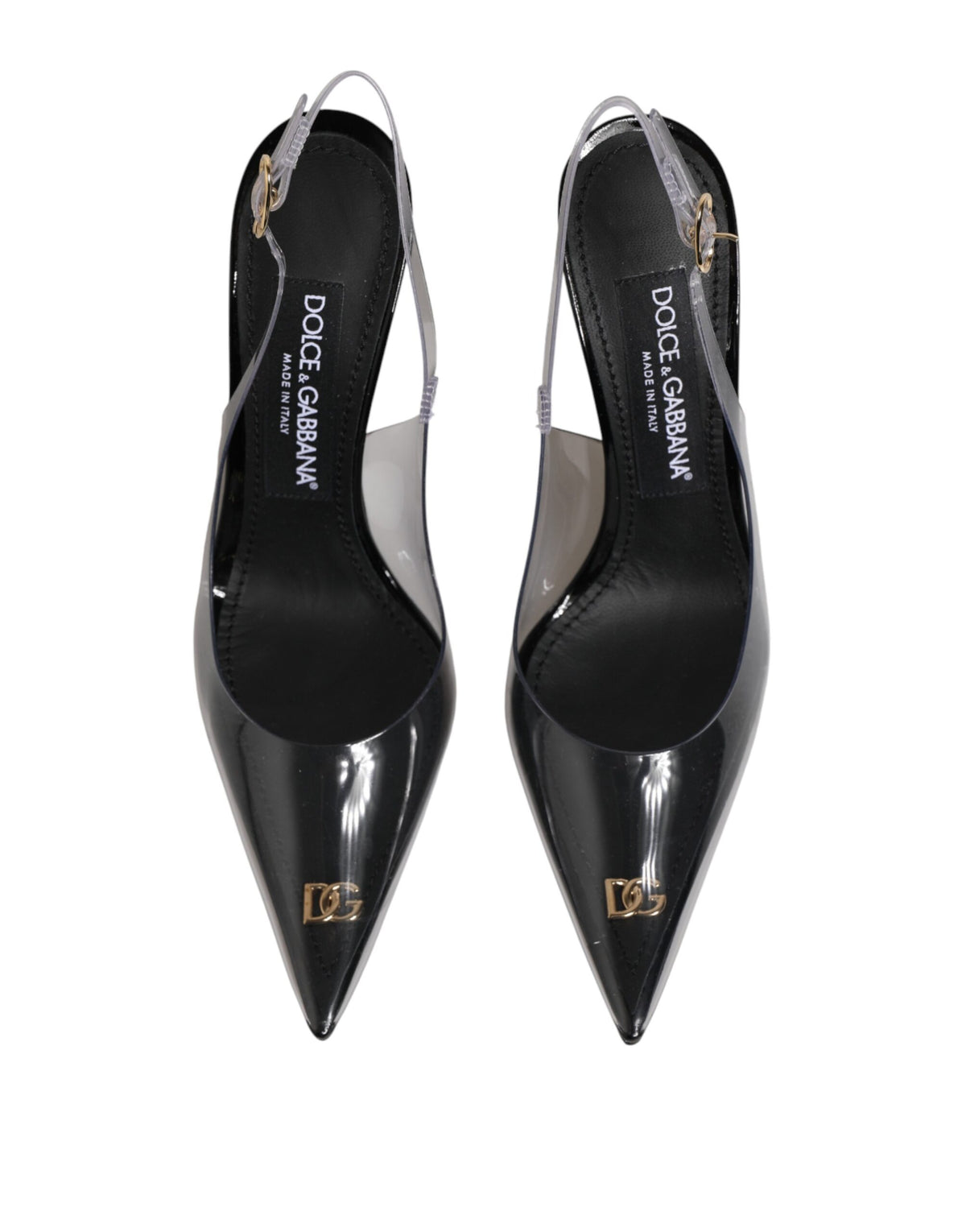 Dolce & Gabbana Black Leather Clear PVC Slingback Pumps Women's Shoes