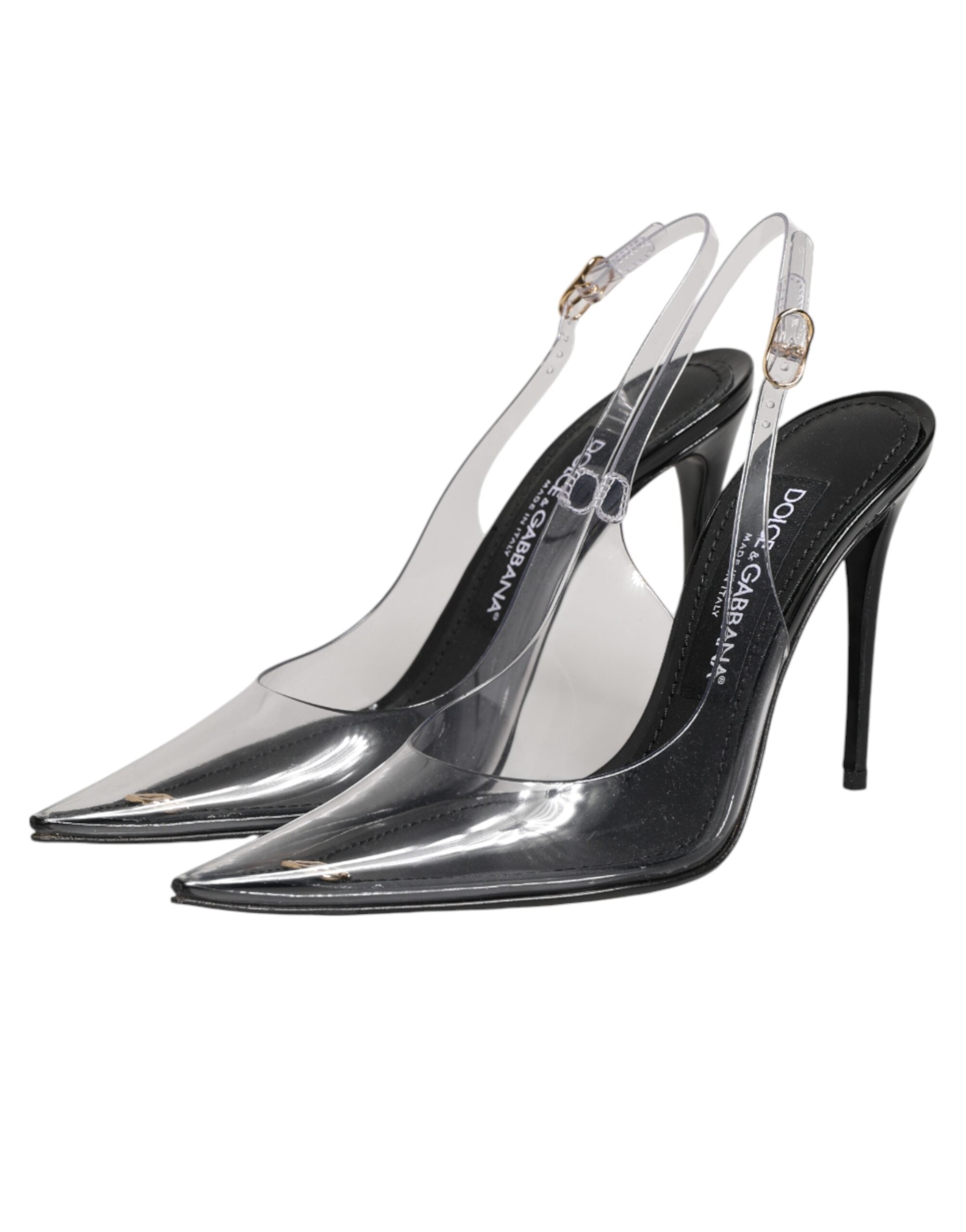 Dolce & Gabbana Black Leather Clear PVC Slingback Pumps Women's Shoes