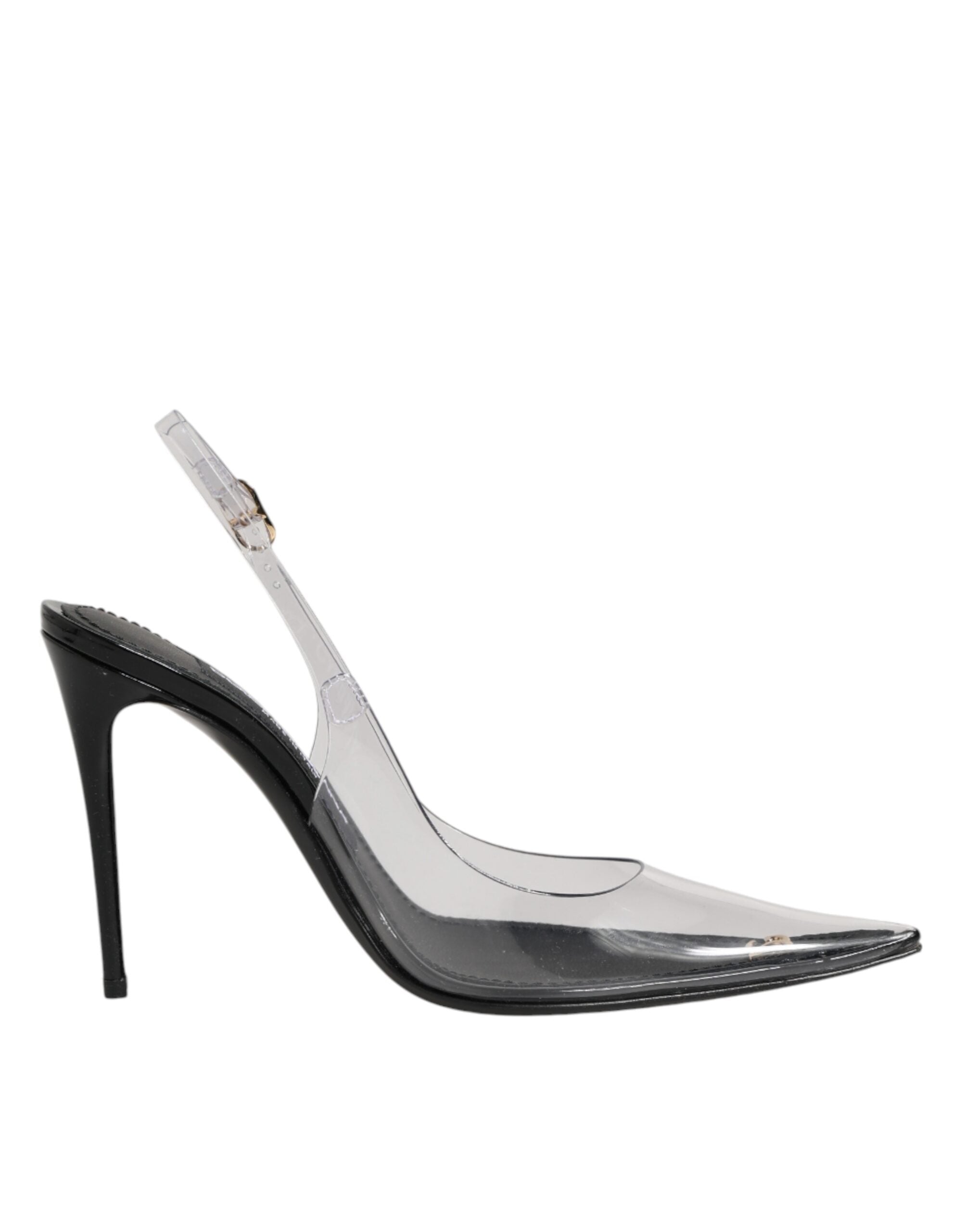 Dolce & Gabbana Black Leather Clear PVC Slingback Pumps Women's Shoes