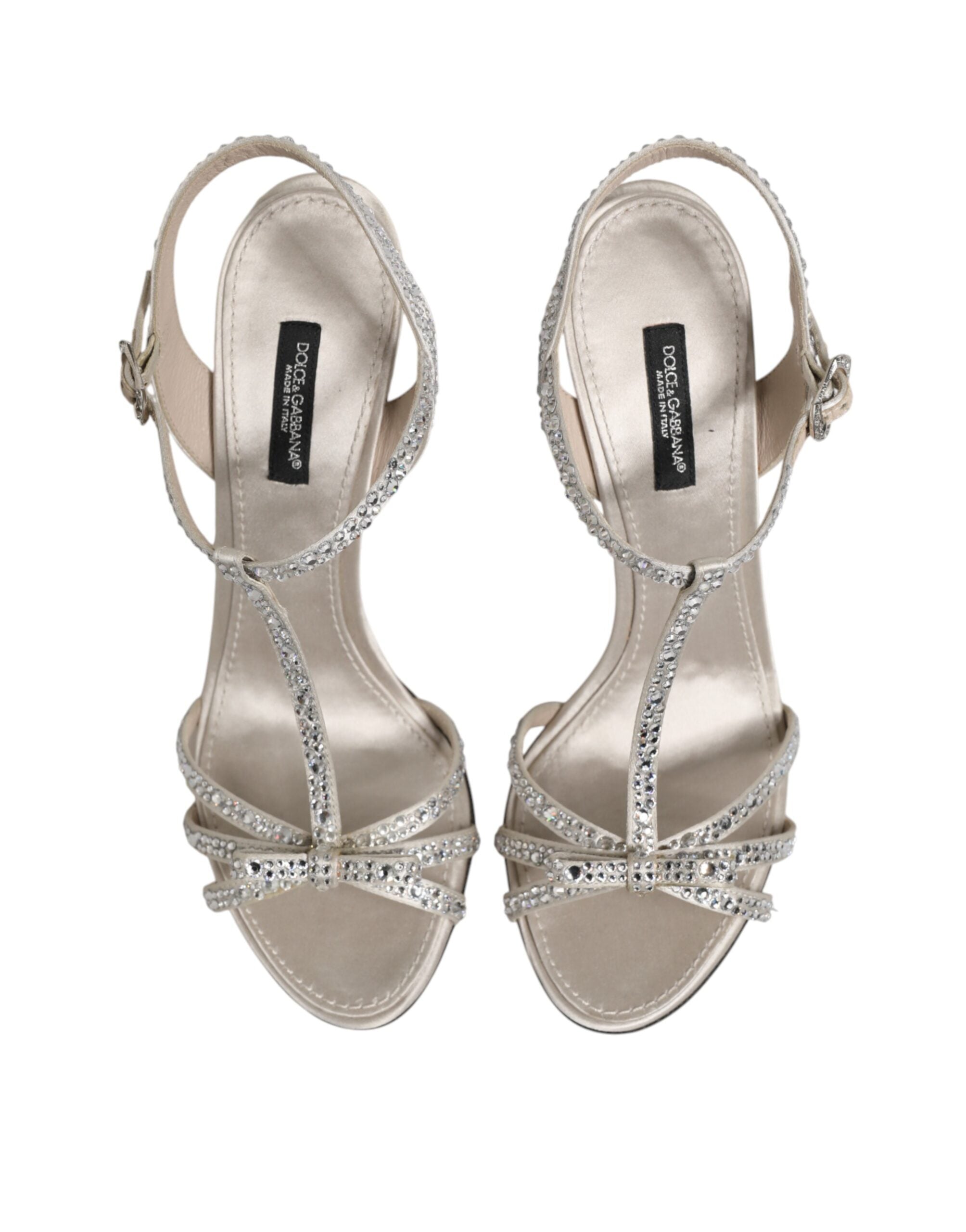 Dolce & Gabbana Silver Strass Ankle Strap Heels Sandals Women's Shoes
