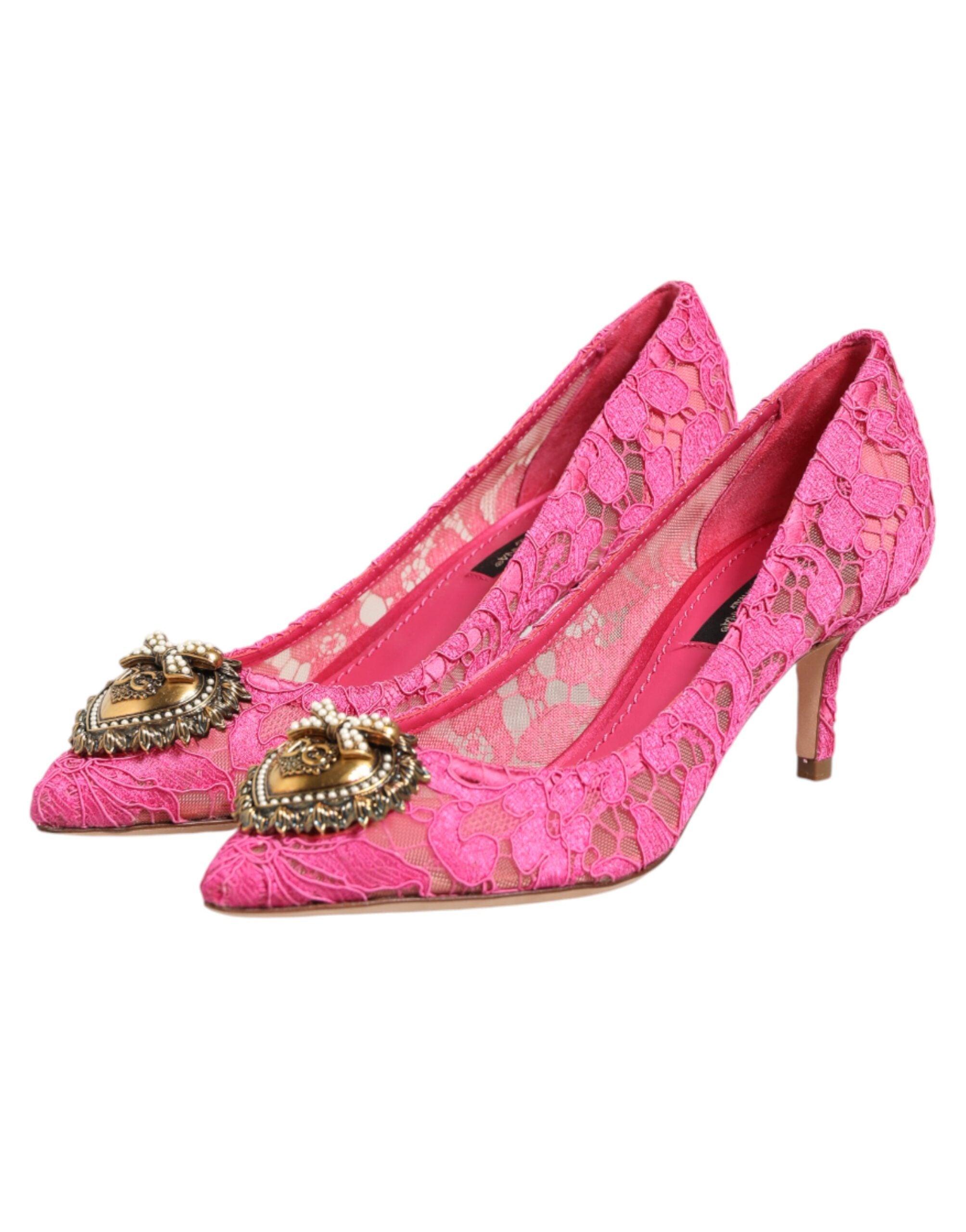 Dolce & Gabbana Pink Taormina Lace DEVOTION Pumps Women's Shoes