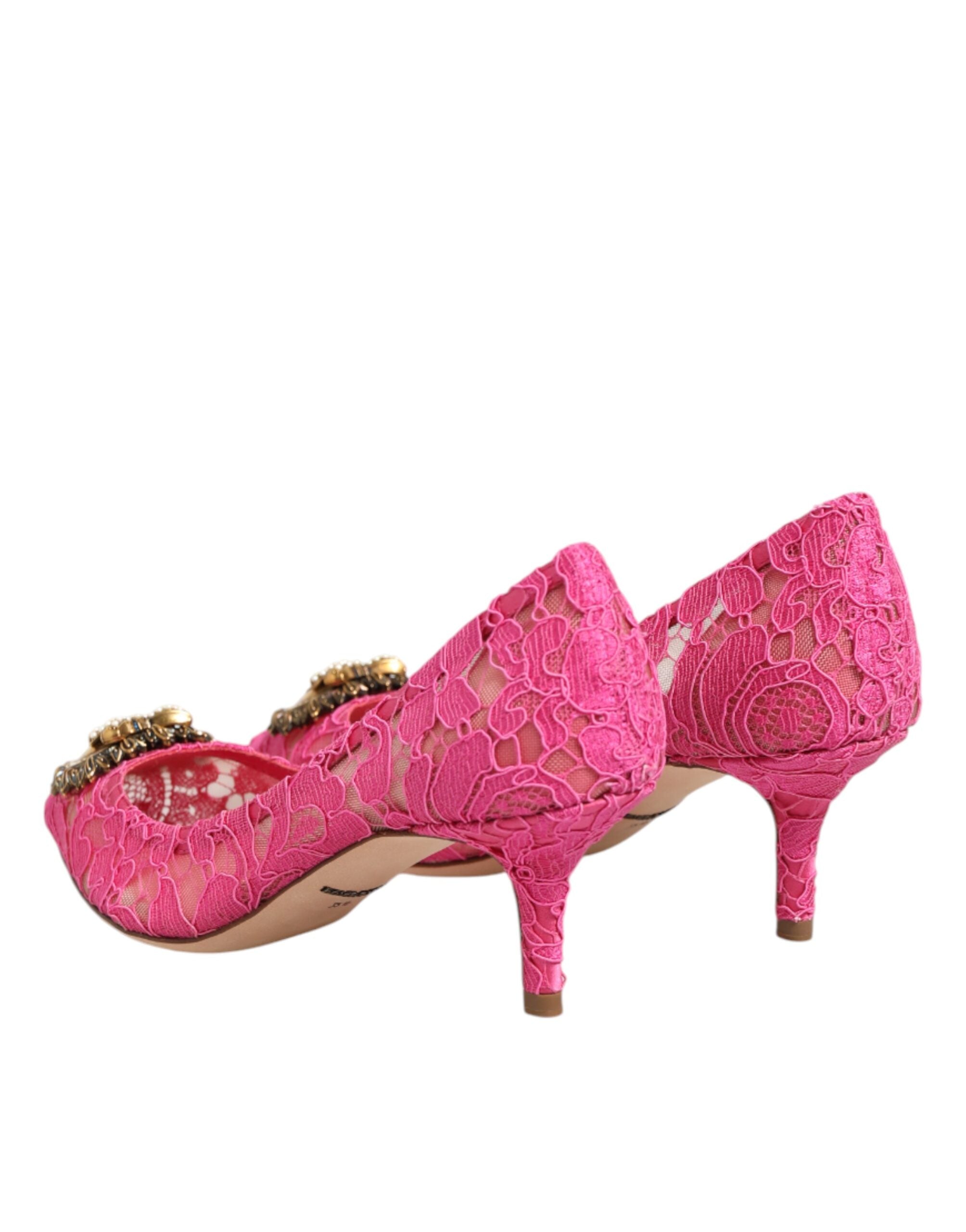 Dolce & Gabbana Pink Taormina Lace DEVOTION Pumps Women's Shoes