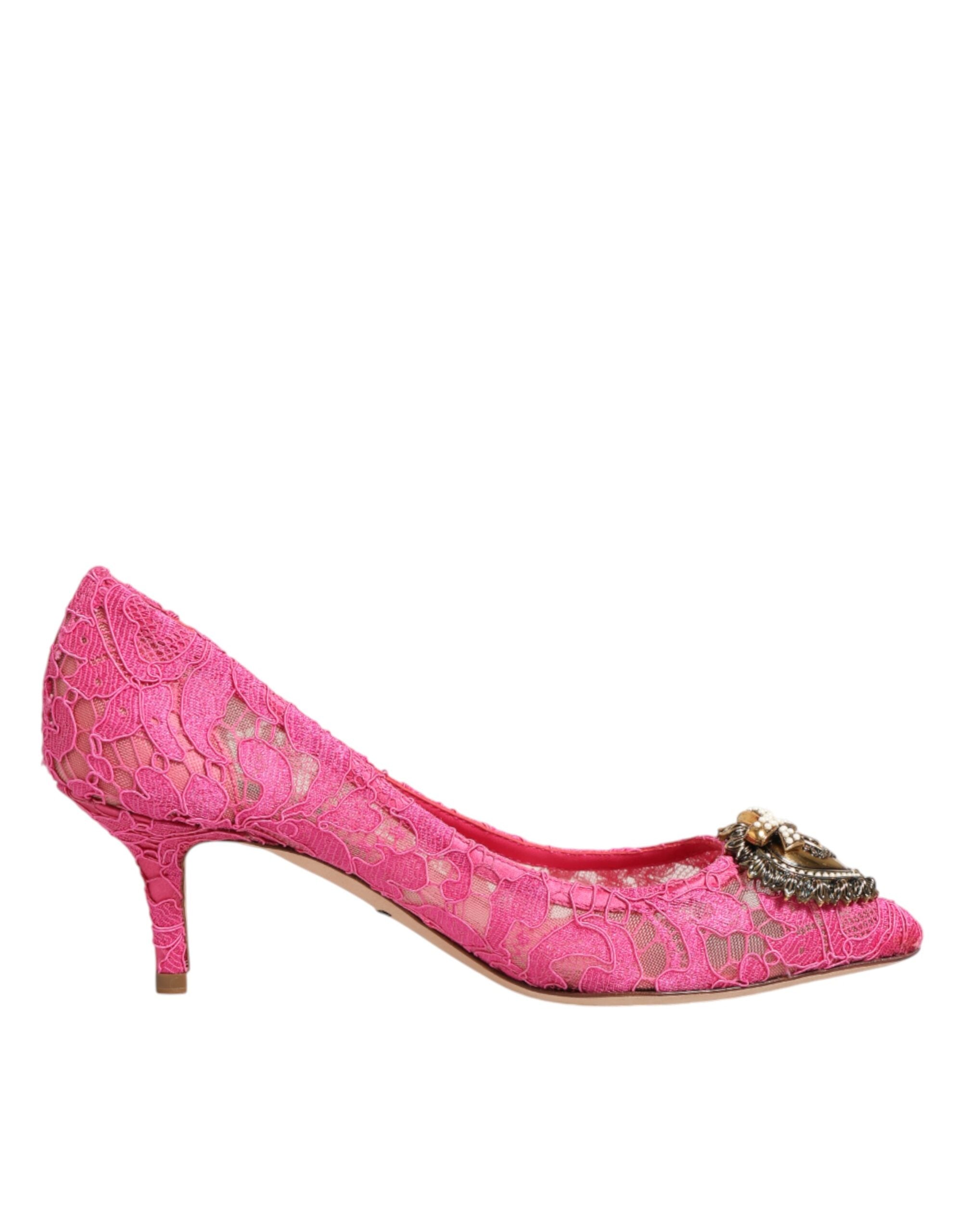 Dolce & Gabbana Pink Taormina Lace DEVOTION Pumps Women's Shoes