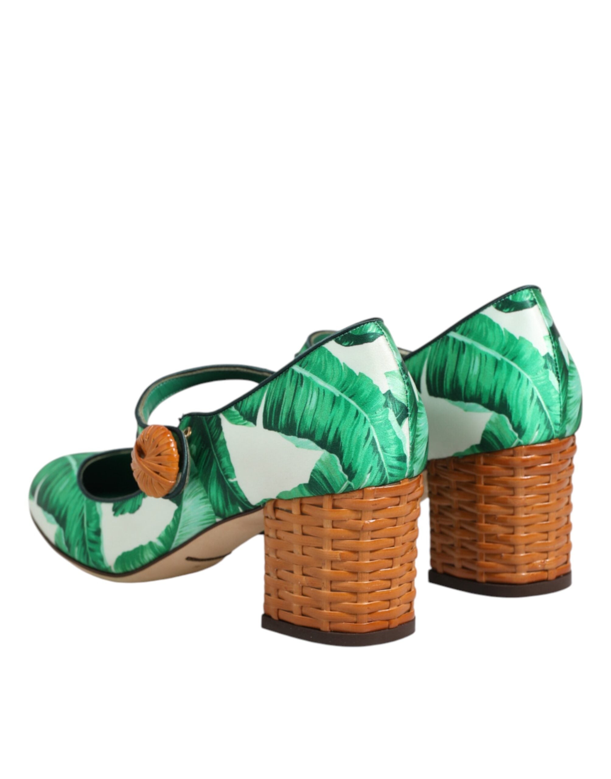 Dolce & Gabbana Green Silk MARY JANES Leaf Sandals Women's Shoes