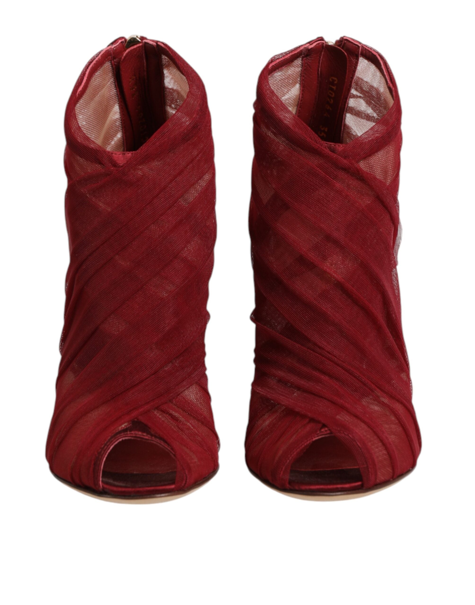 Dolce & Gabbana Red Tulle Ankle Boots Stiletto Heels Women's Shoes