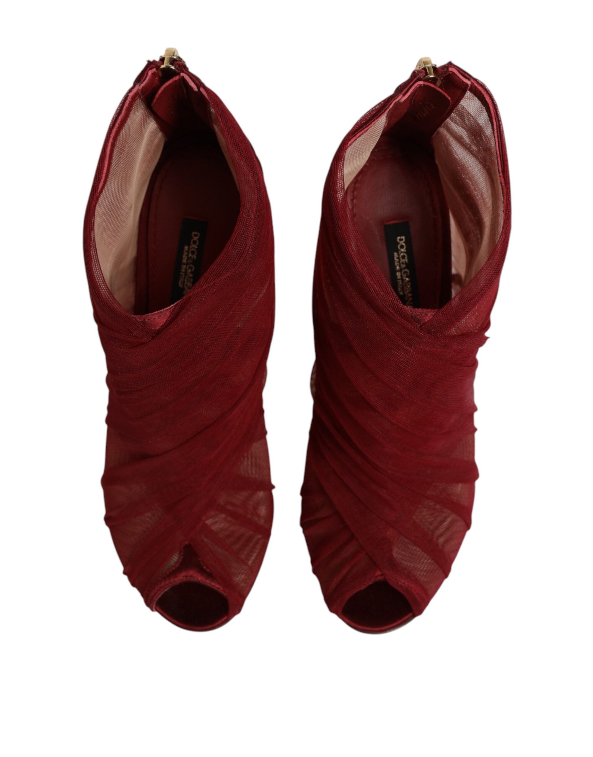Dolce & Gabbana Red Tulle Ankle Boots Stiletto Heels Women's Shoes