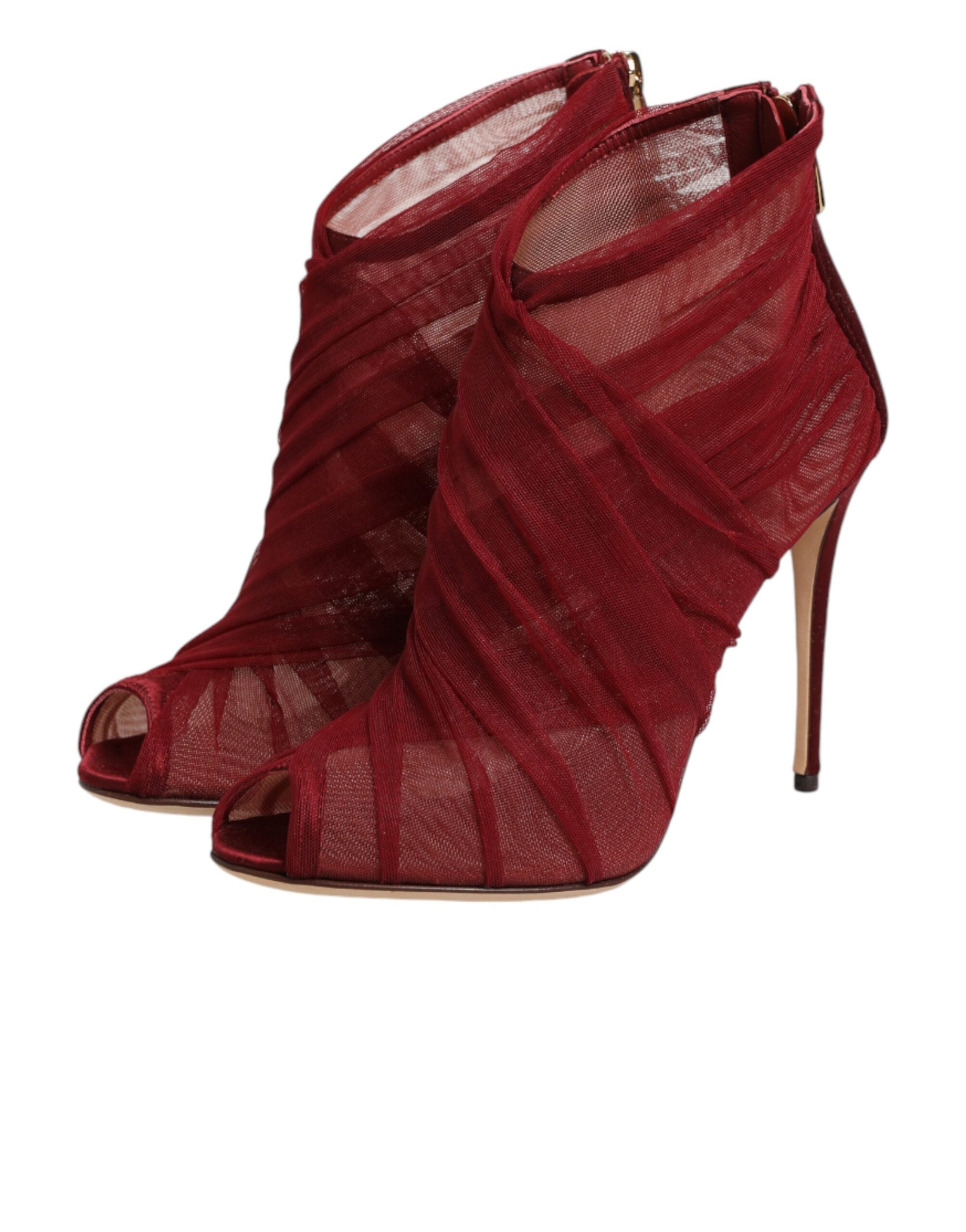 Dolce & Gabbana Red Tulle Ankle Boots Stiletto Heels Women's Shoes