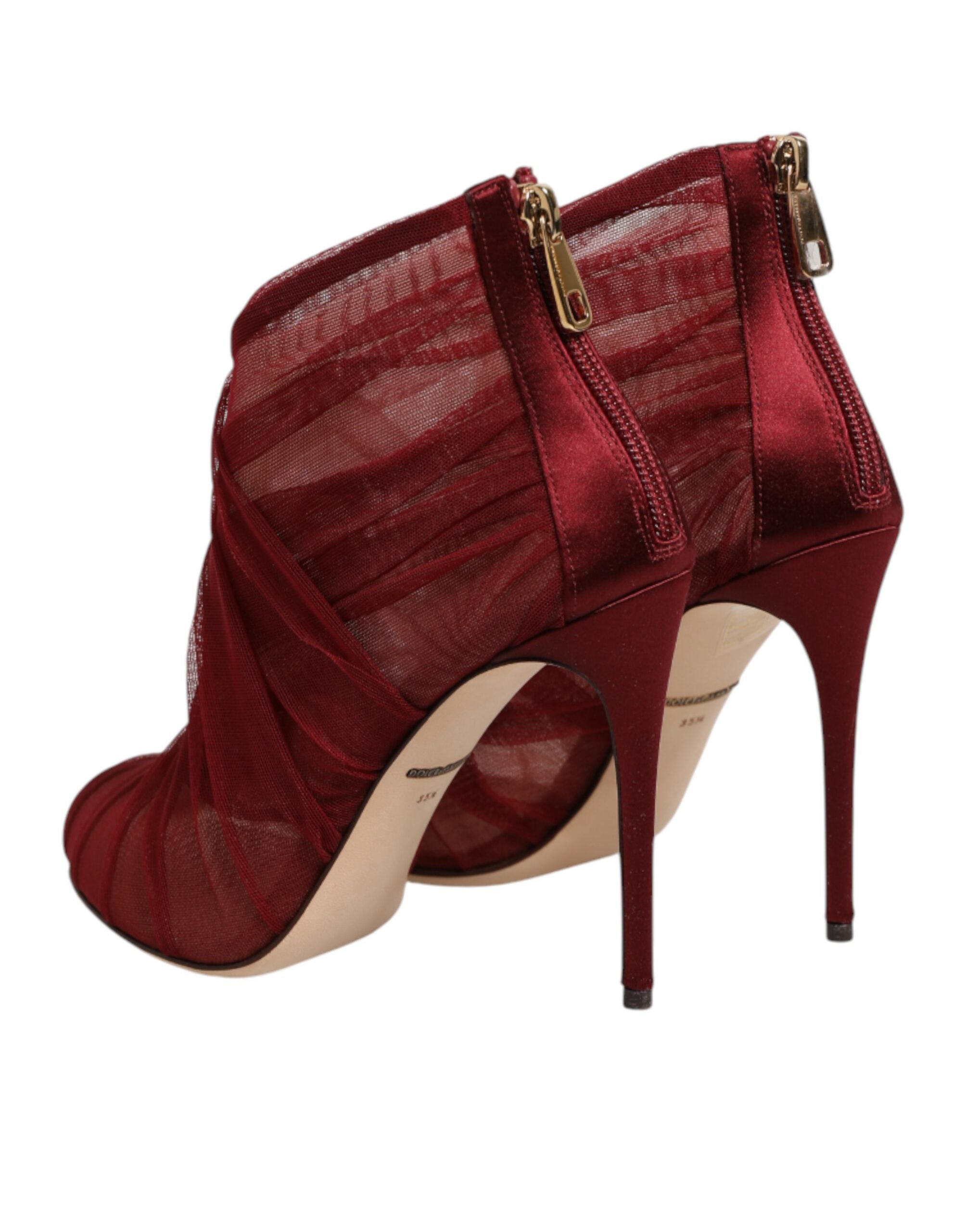 Dolce & Gabbana Red Tulle Ankle Boots Stiletto Heels Women's Shoes