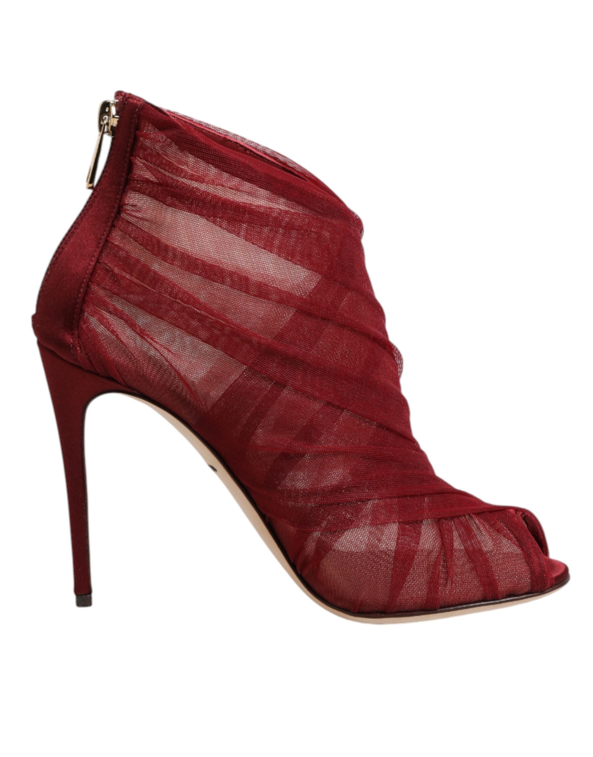 Dolce & Gabbana Red Tulle Ankle Boots Stiletto Heels Women's Shoes