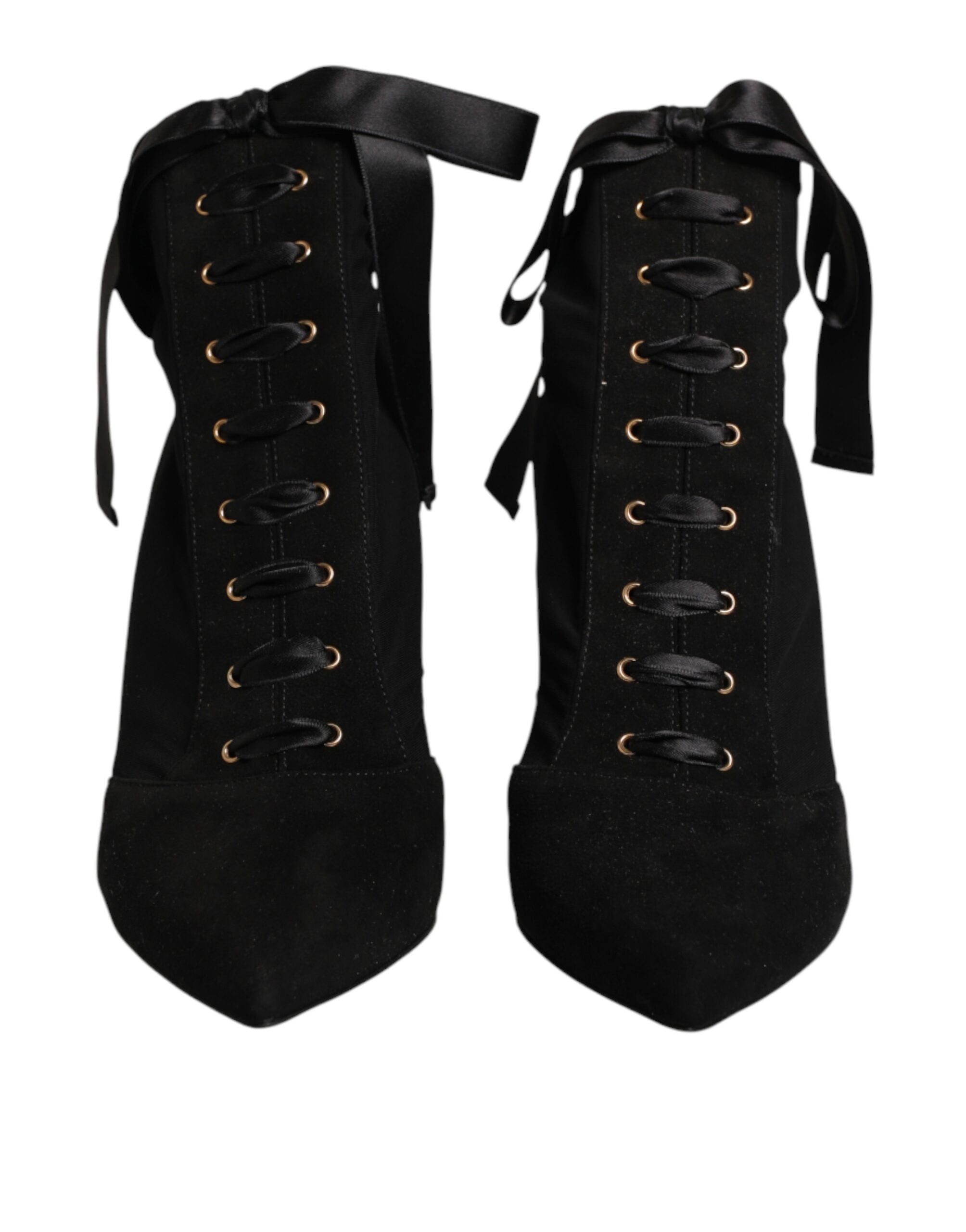 Dolce & Gabbana Black Stiletto Heels Lace Up Boots Women's Shoes