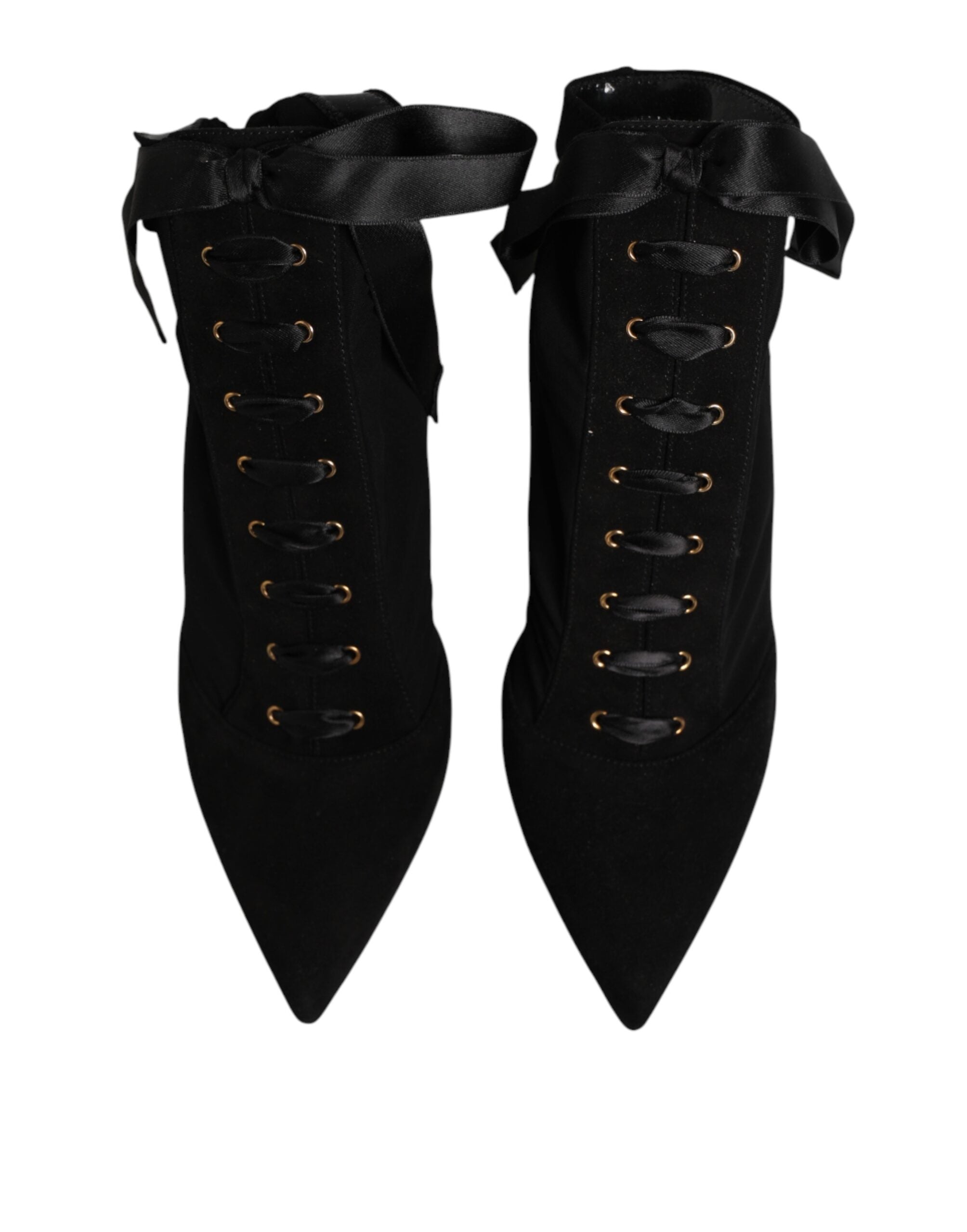 Dolce & Gabbana Black Stiletto Heels Lace Up Boots Women's Shoes