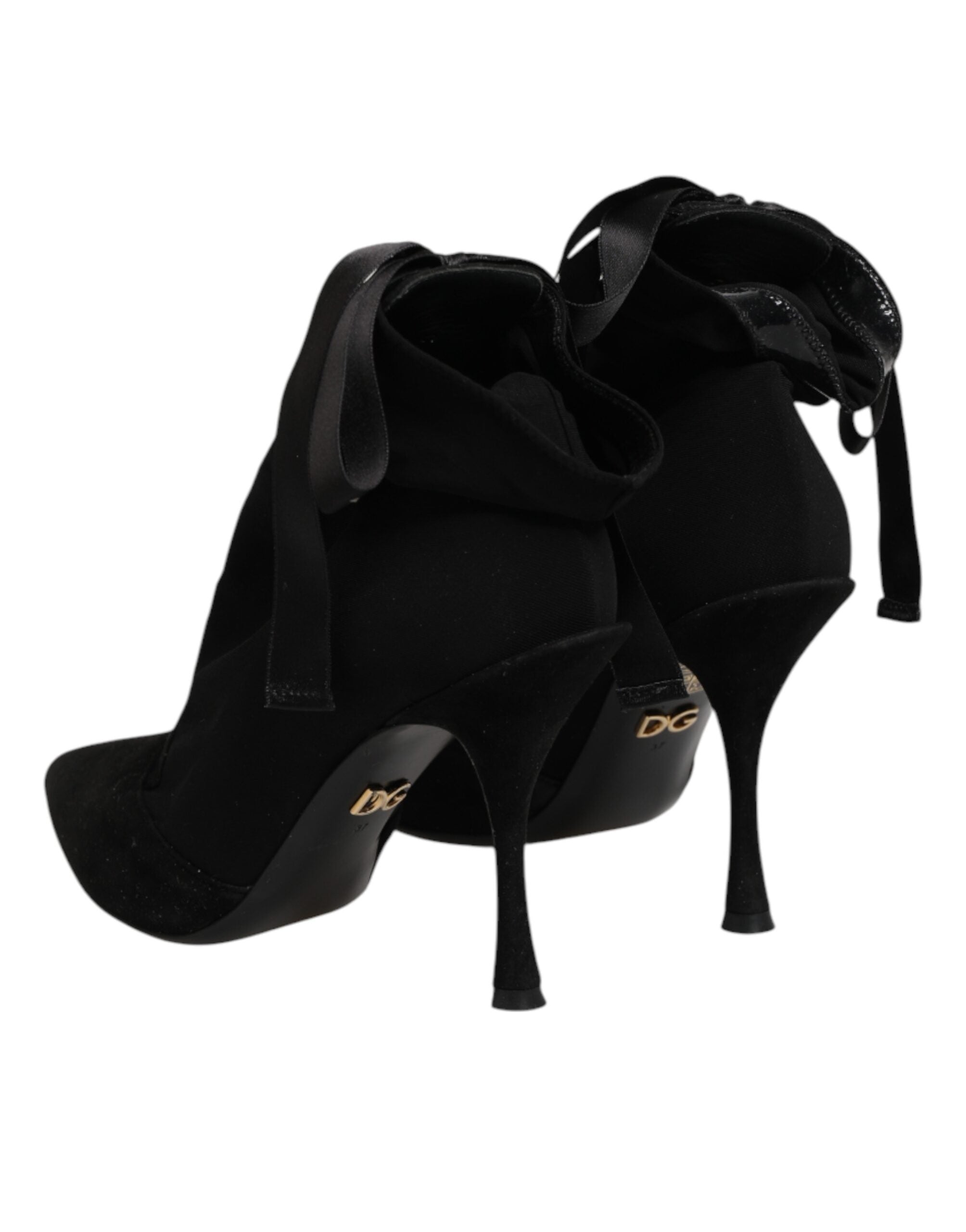 Dolce & Gabbana Black Stiletto Heels Lace Up Boots Women's Shoes