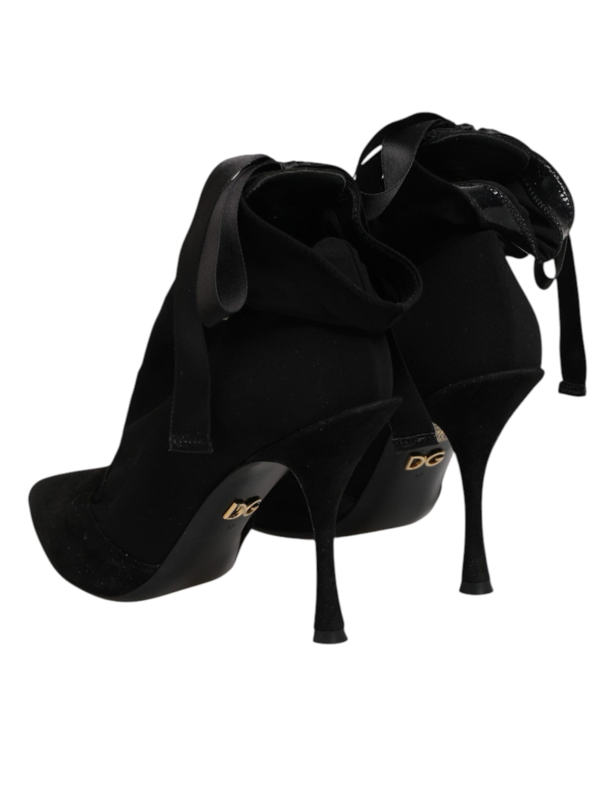 Dolce & Gabbana Black Stiletto Heels Lace Up Boots Women's Shoes