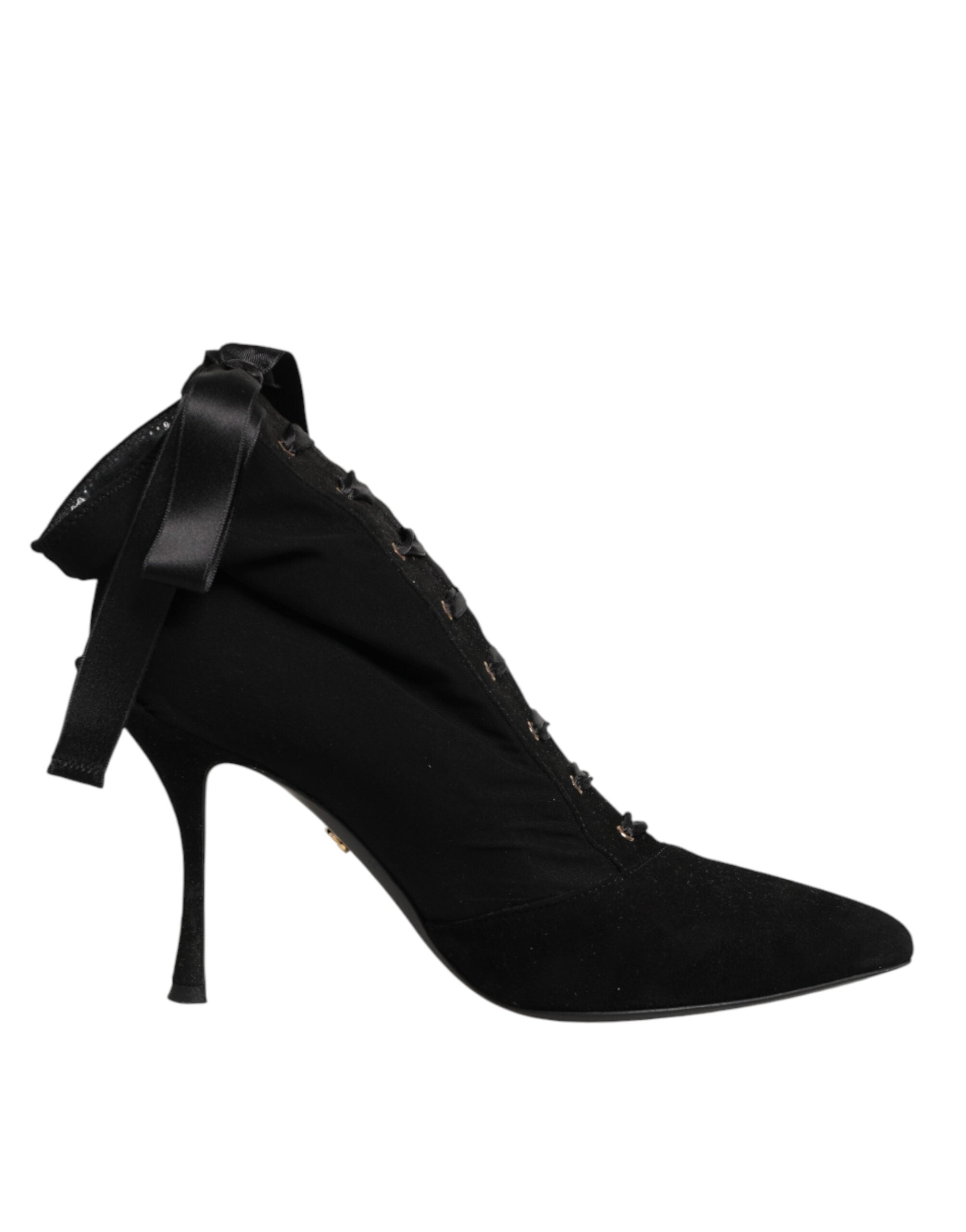 Dolce & Gabbana Black Stiletto Heels Lace Up Boots Women's Shoes