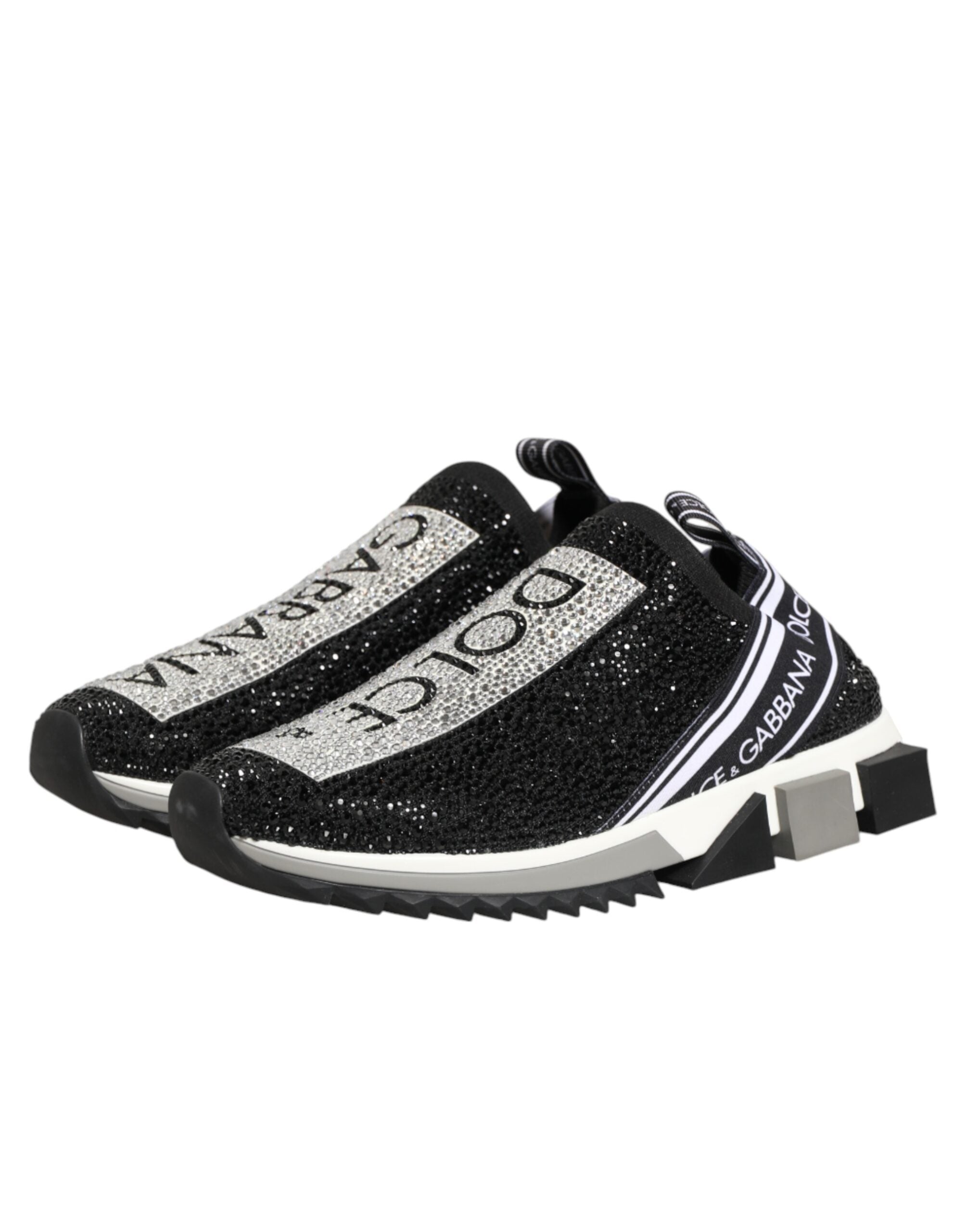 Dolce & Gabbana Black Silver Slip On Sorrento Sneakers Women's Shoes