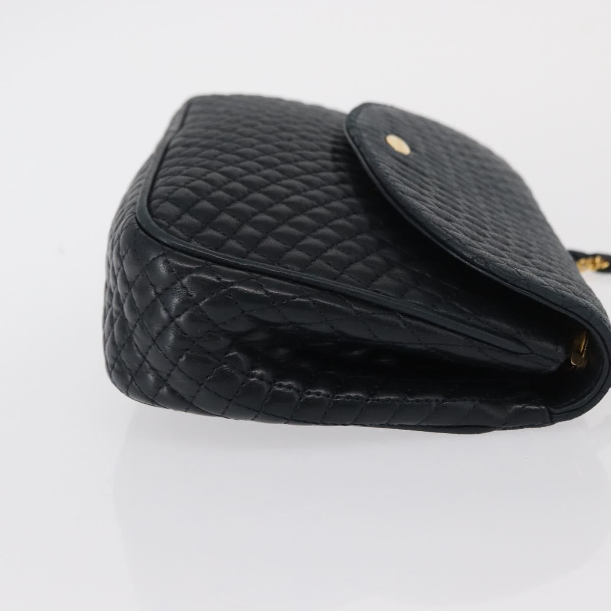 Bally Vintage Chain Quilted Leather Navy Leather Shoulder Bag Bag (Pre-Owned)