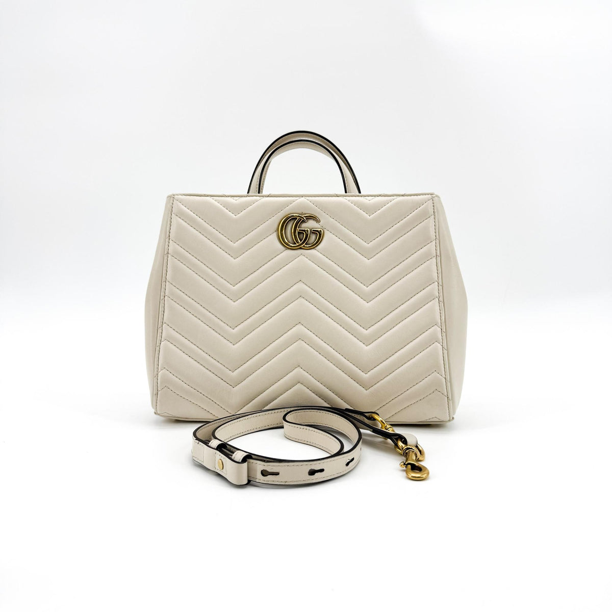 Gucci Gg Marmont Matelasse Leather Beige Calfskin Tote Bag Bag (Pre-Owned)