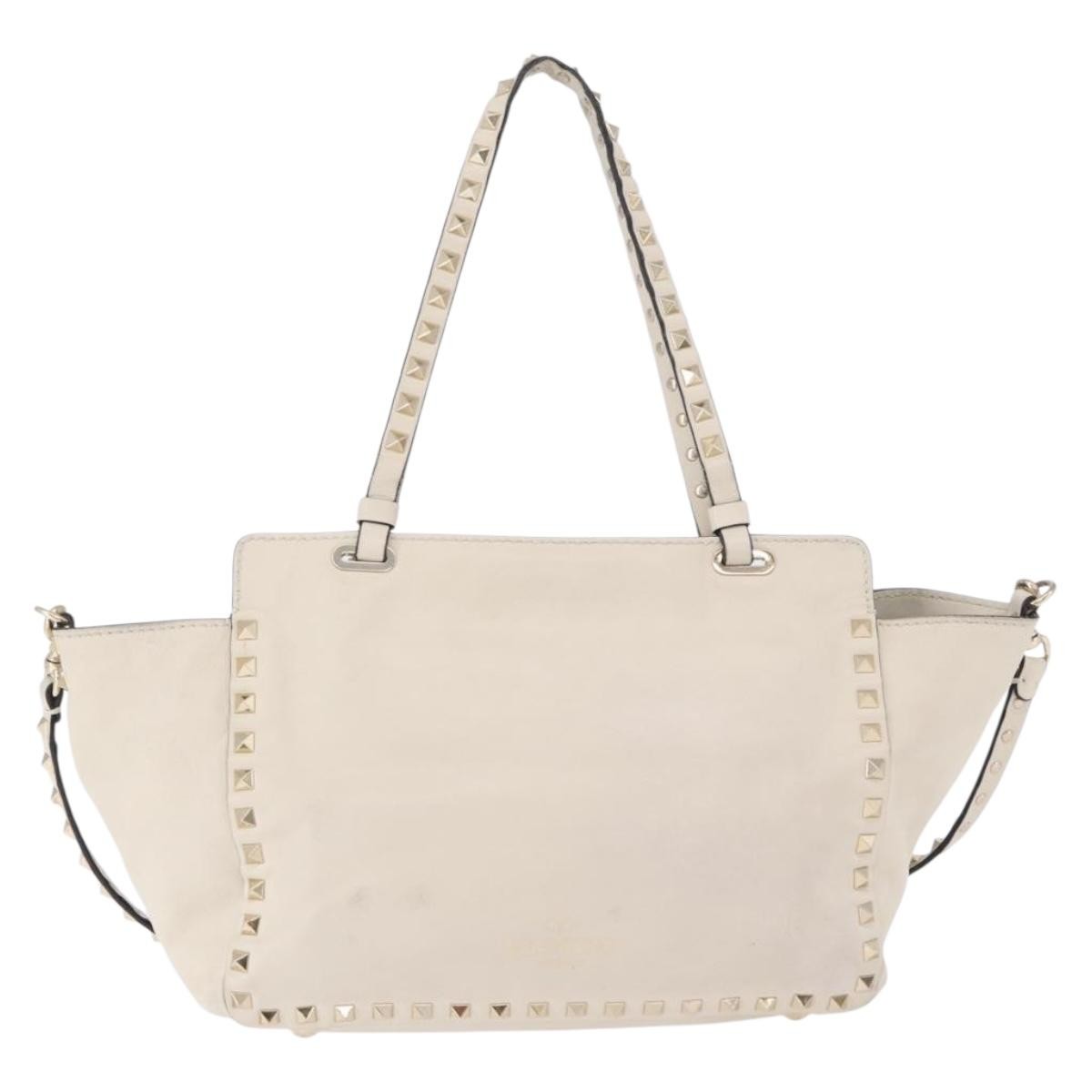 Valentino Garavani Rockstud Tote Soft Leather White Leather Tote Bag Bag (Pre-Owned)