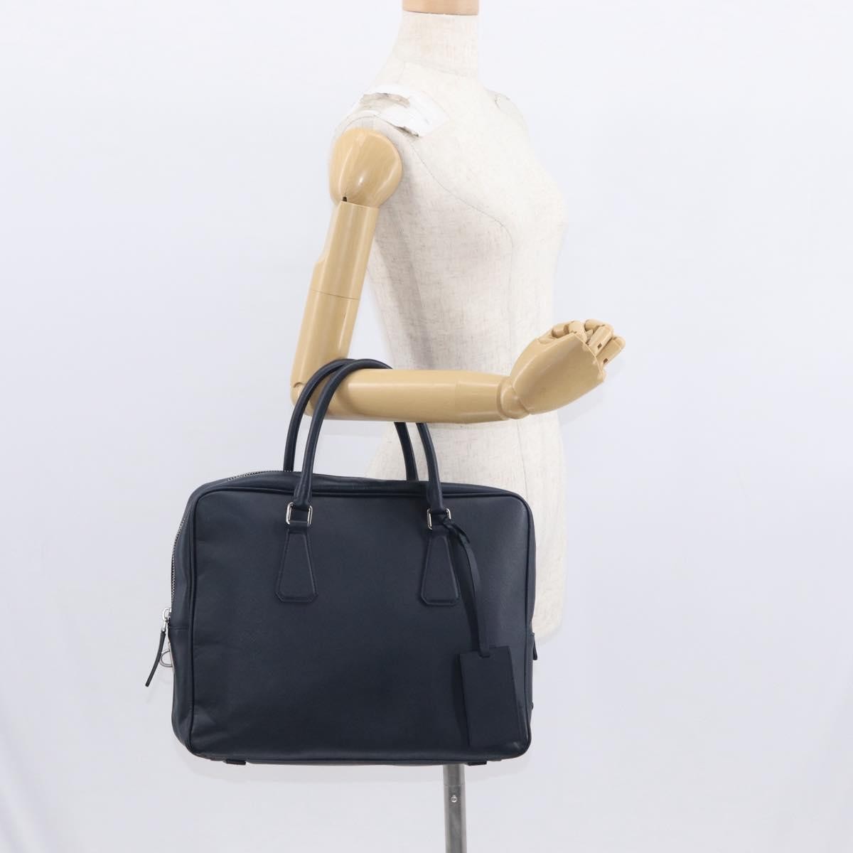 Prada Convertible Zip Around Saffiano Leather Navy Leather Briefcase Bag (Pre-Owned)