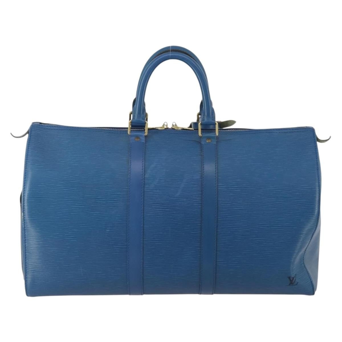 Louis Vuitton Keepall Bag Epi Leather Blue Leather Travel Bag Bag (Pre-Owned)