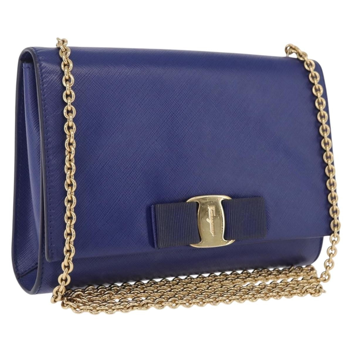 Salvatore Ferragamo Vala Chain Leather Blue Leather Shoulder Bag Bag (Pre-Owned)