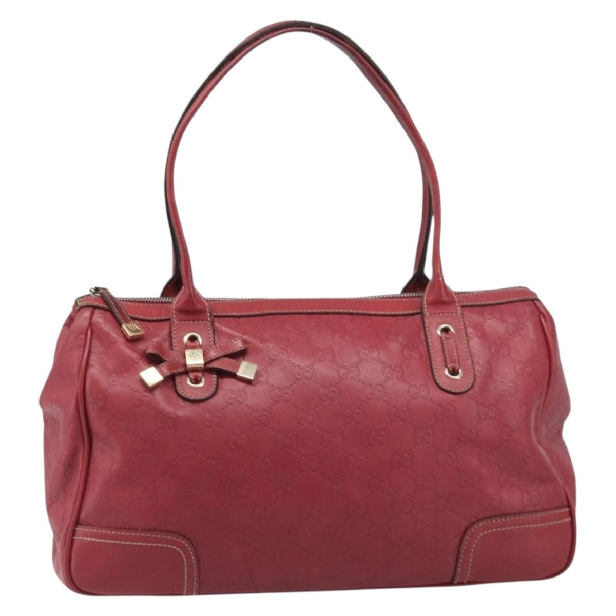 Gucci Princy Boston Guccissima Leather Red Leather Handbag (Pre-Owned)