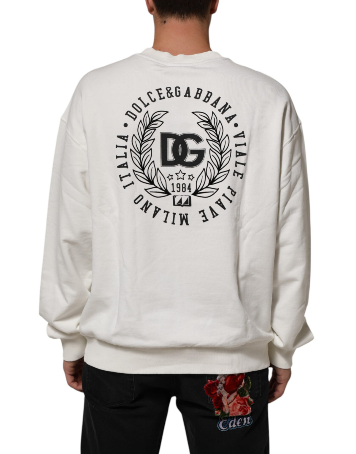 Dolce & Gabbana White DG Logo Crew Neck Sweatshirt Men's Sweater (Pre-Owned)