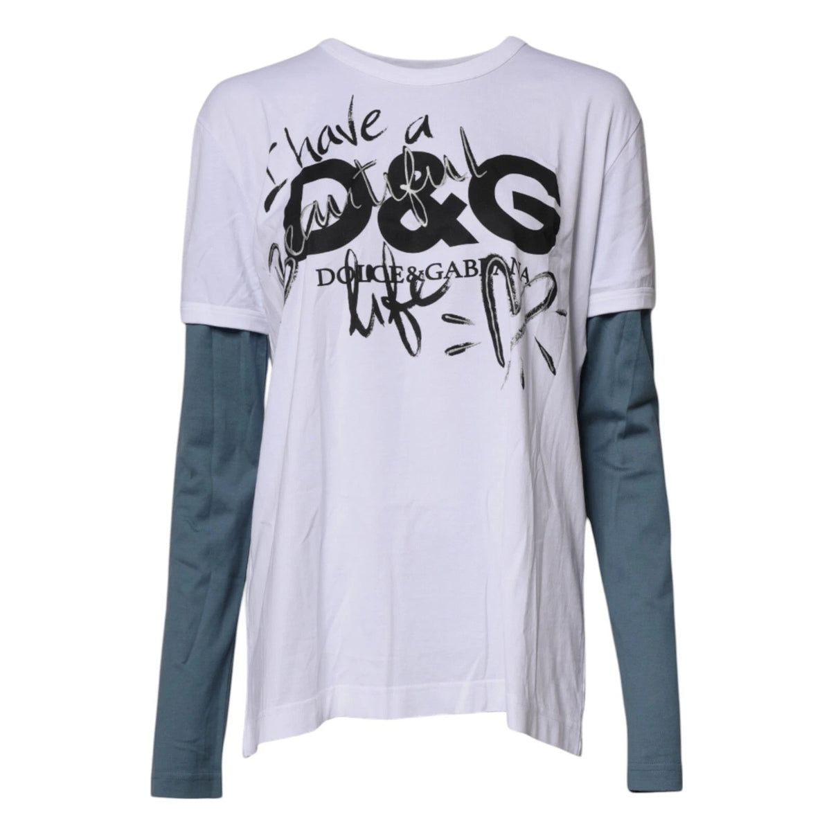 Dolce & Gabbana White Graphic Print Cotton Crew Neck Men's T-shirt (Pre-Owned)