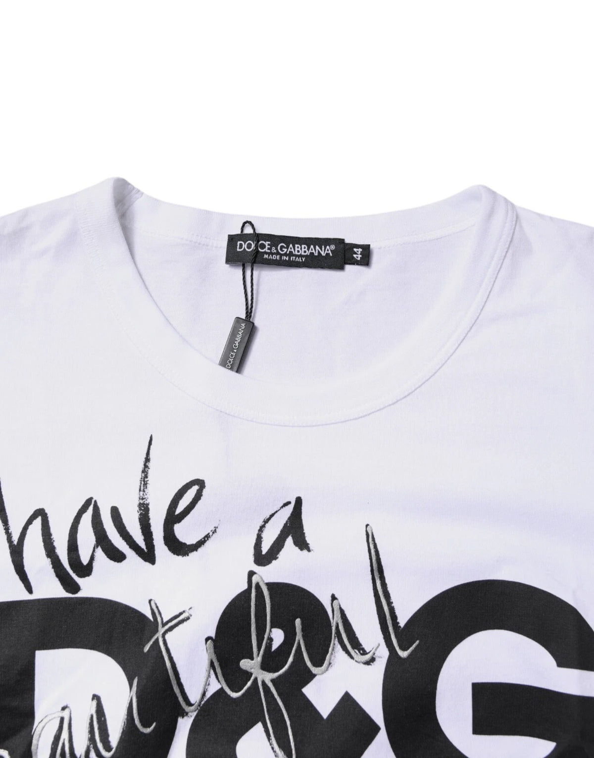 Dolce & Gabbana White Graphic Print Cotton Crew Neck Men's T-shirt (Pre-Owned)