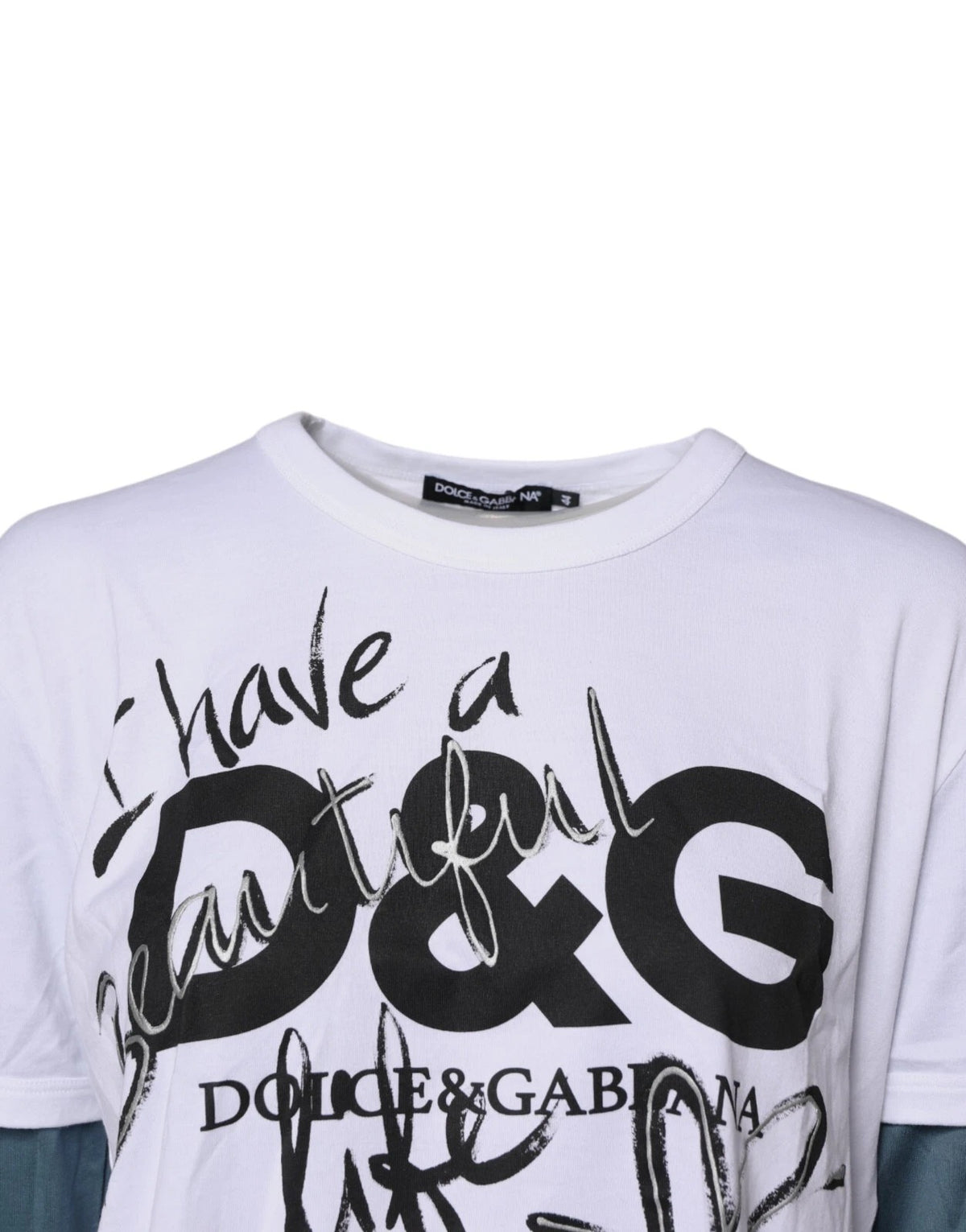 Dolce & Gabbana White Graphic Print Cotton Crew Neck Men's T-shirt (Pre-Owned)