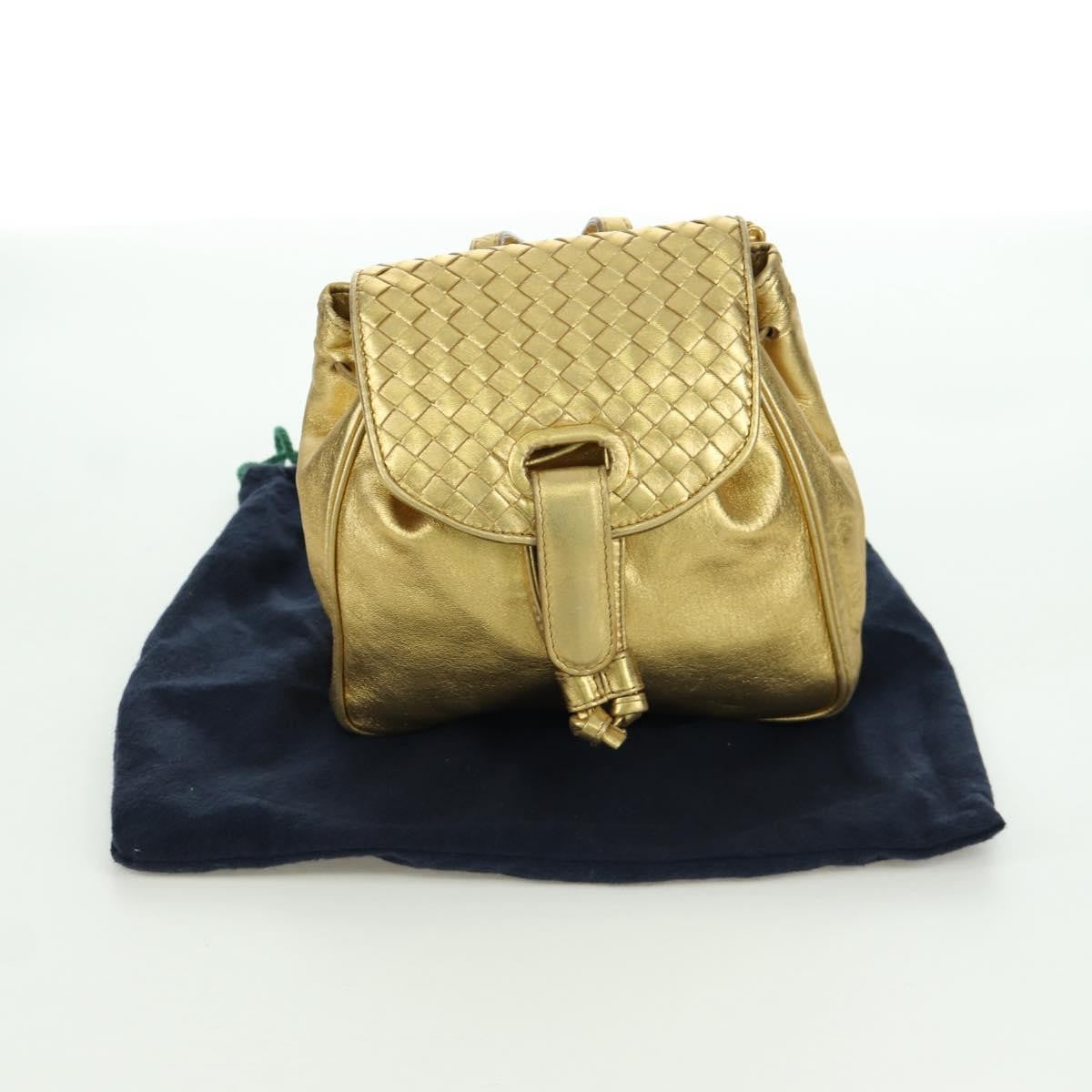 Bottega Veneta Backpack Leather With Intrecciato Gold Leather Backpack Bag (Pre-Owned)