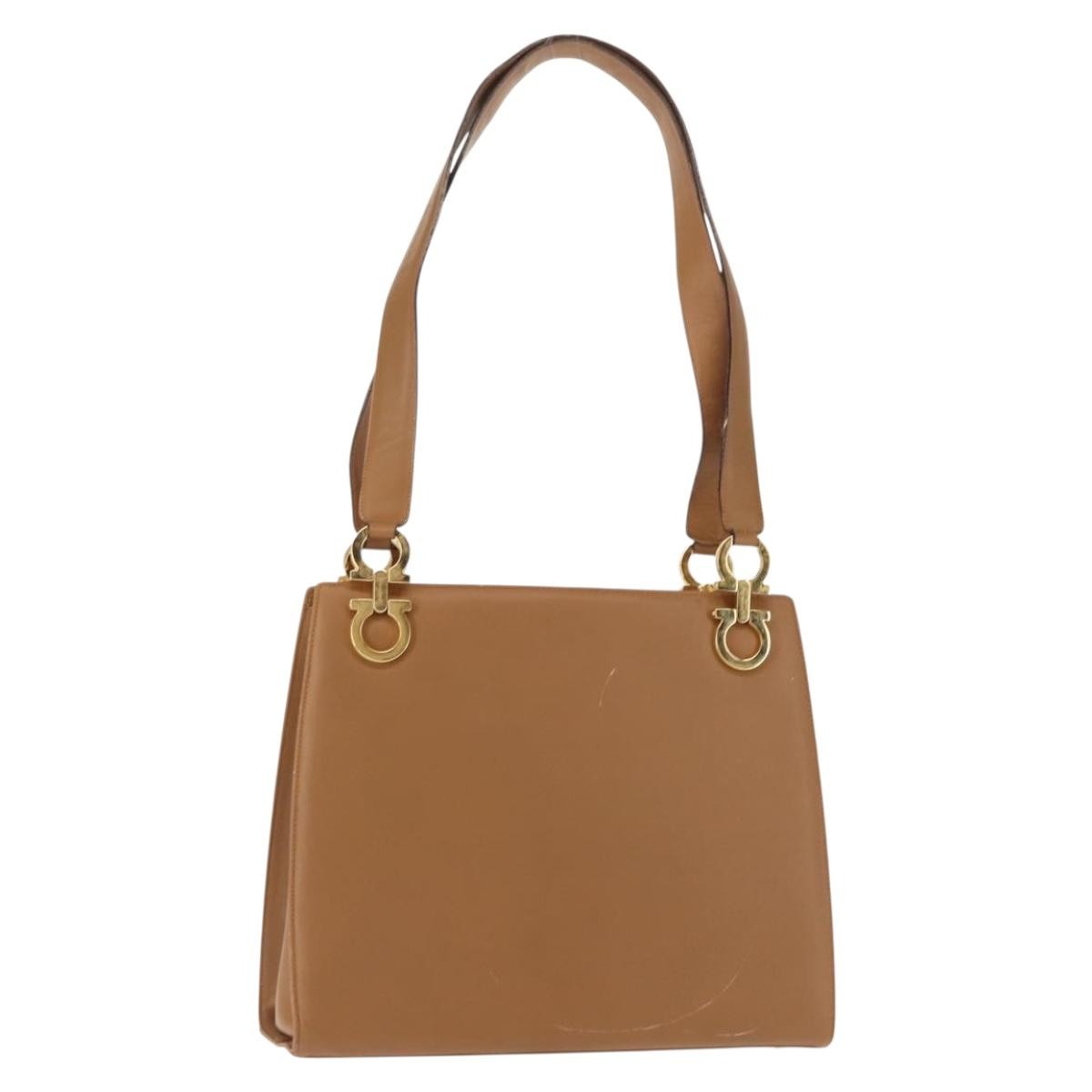 Salvatore Ferragamo Gancini Leather Beige Leather Shoulder Bag Bag (Pre-Owned)
