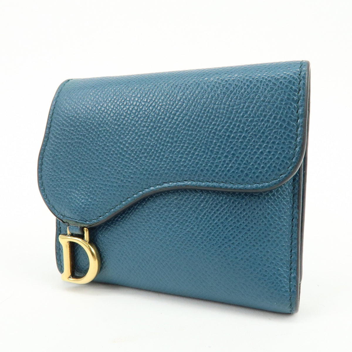 Christian Dior Saddle Flap Leather Blue Leather Wallets Accessory (Pre-Owned)