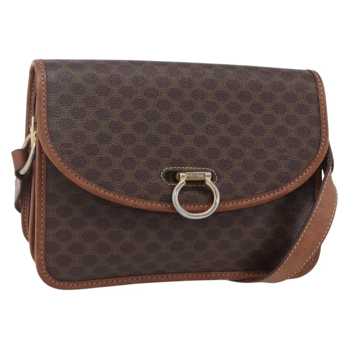 Celine Flap Shoulder Canvas Brown Canvas Shoulder Bag Bag (Pre-Owned)