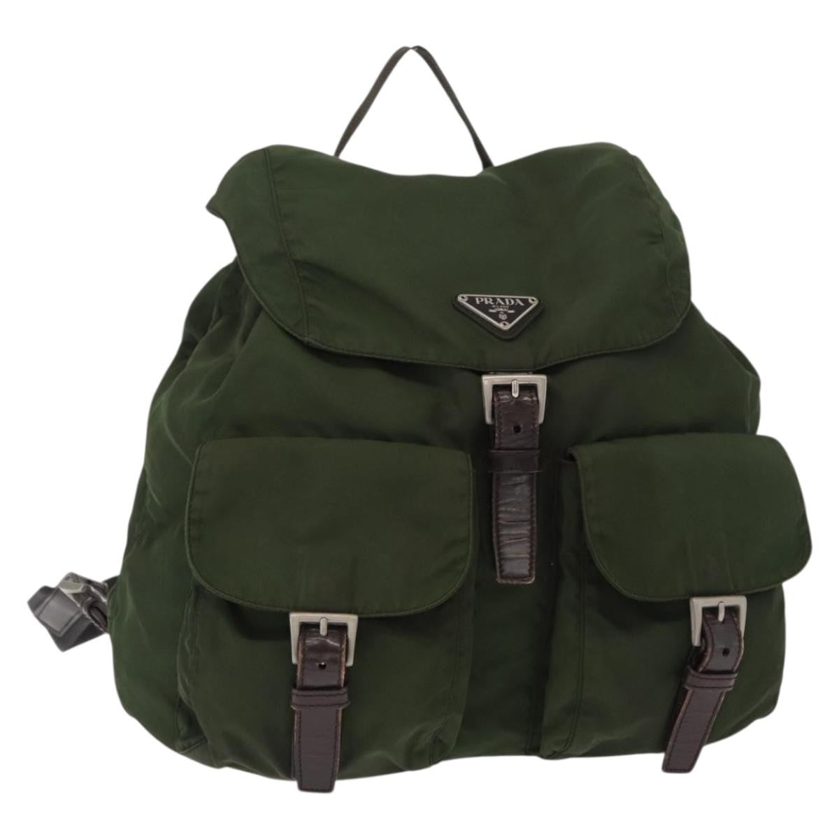 Prada Double Front Pocket Tessuto Khaki Nylon Backpack Bag (Pre-Owned)
