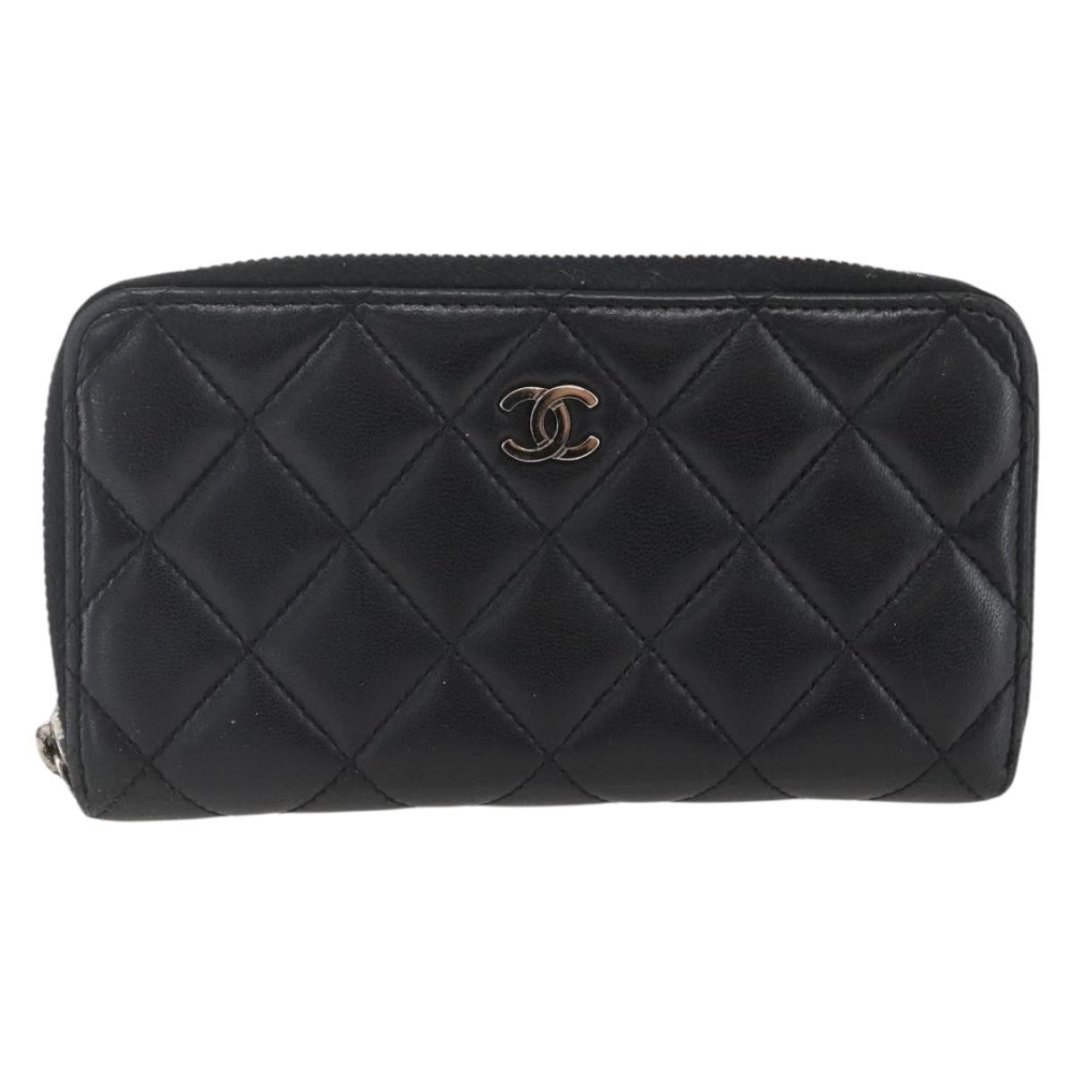 Chanel Zip Around Organizer Quilted Lambskin Black Leather Wallets Accessory (Pre-Owned)