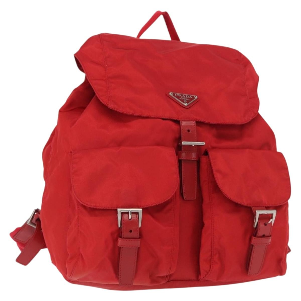 Prada Double Front Pocket Tessuto Red Nylon Backpack Bag (Pre-Owned)