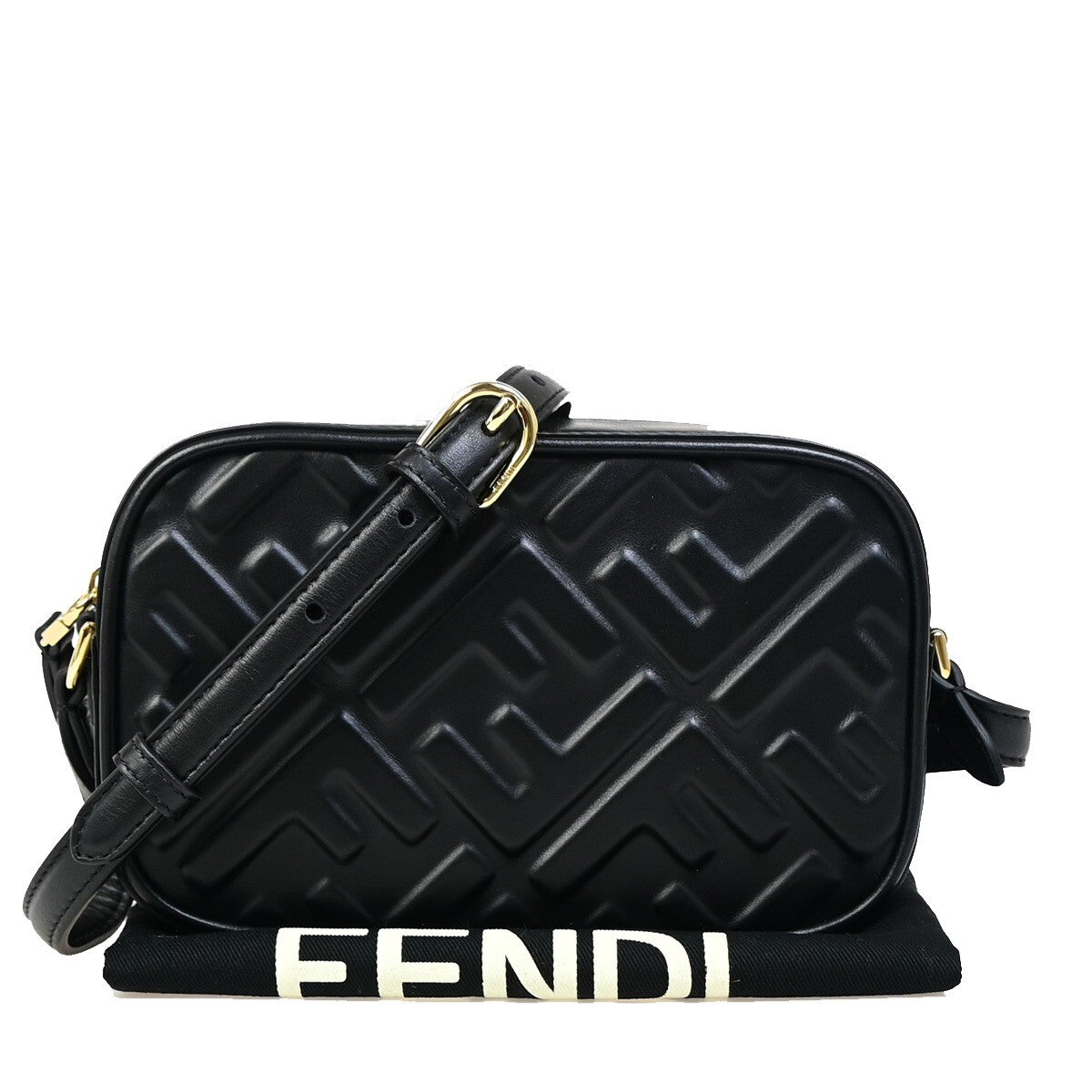 Fendi Camera Zucca Embossed Leather Black Leather Handbag (Pre-Owned)