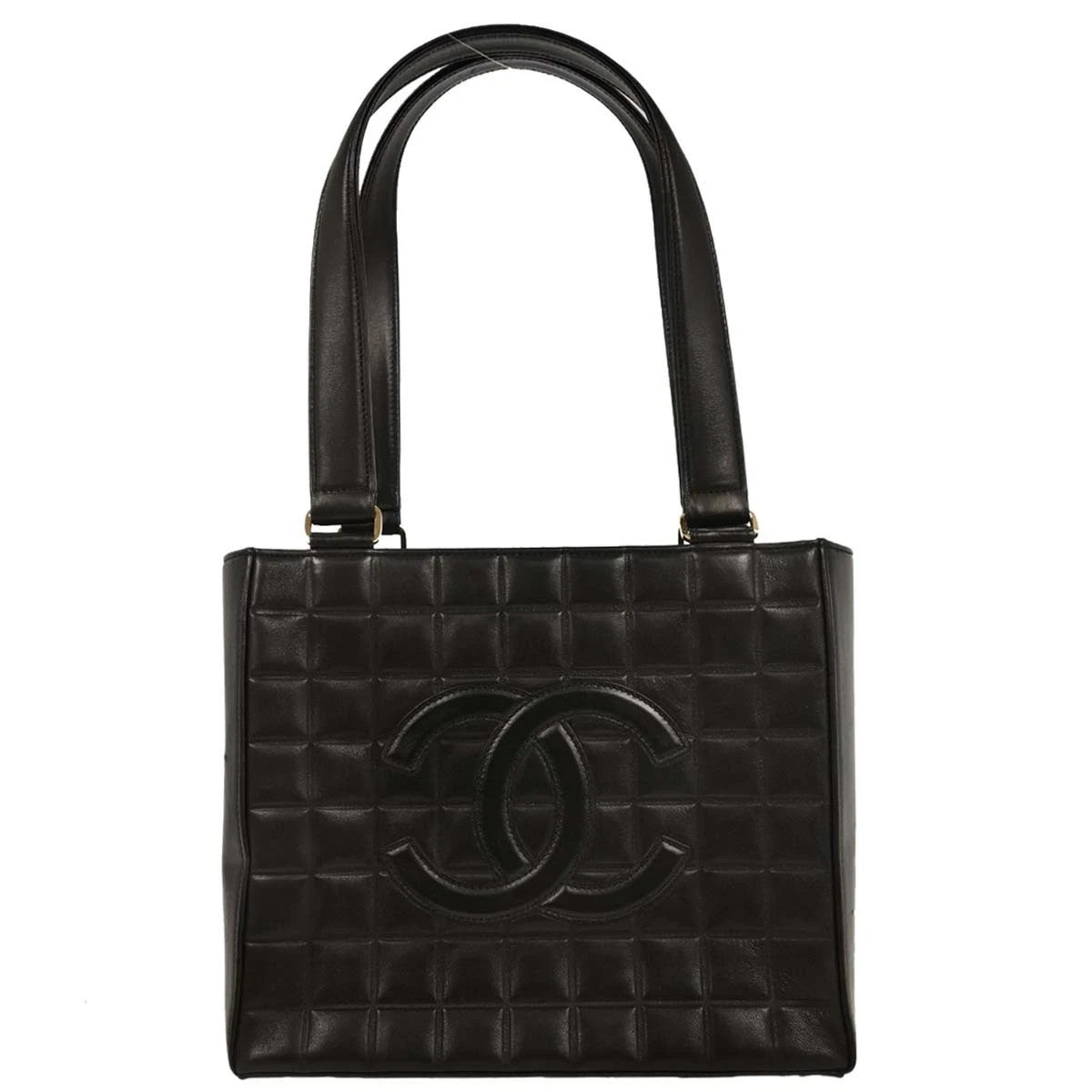 Chanel Chocolate Bar Cc Tote Quilted Leather Black Leather Tote Bag Bag (Pre-Owned)