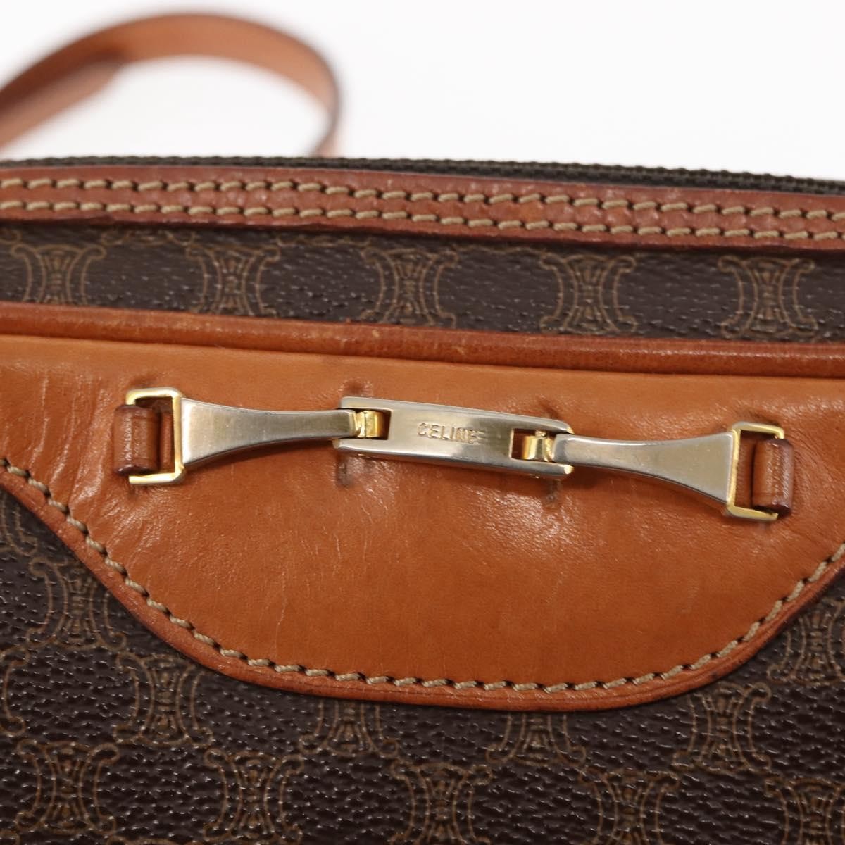 Celine Macadam Shoulder Pvc Leather Brown Canvas Bag (Pre-Owned)
