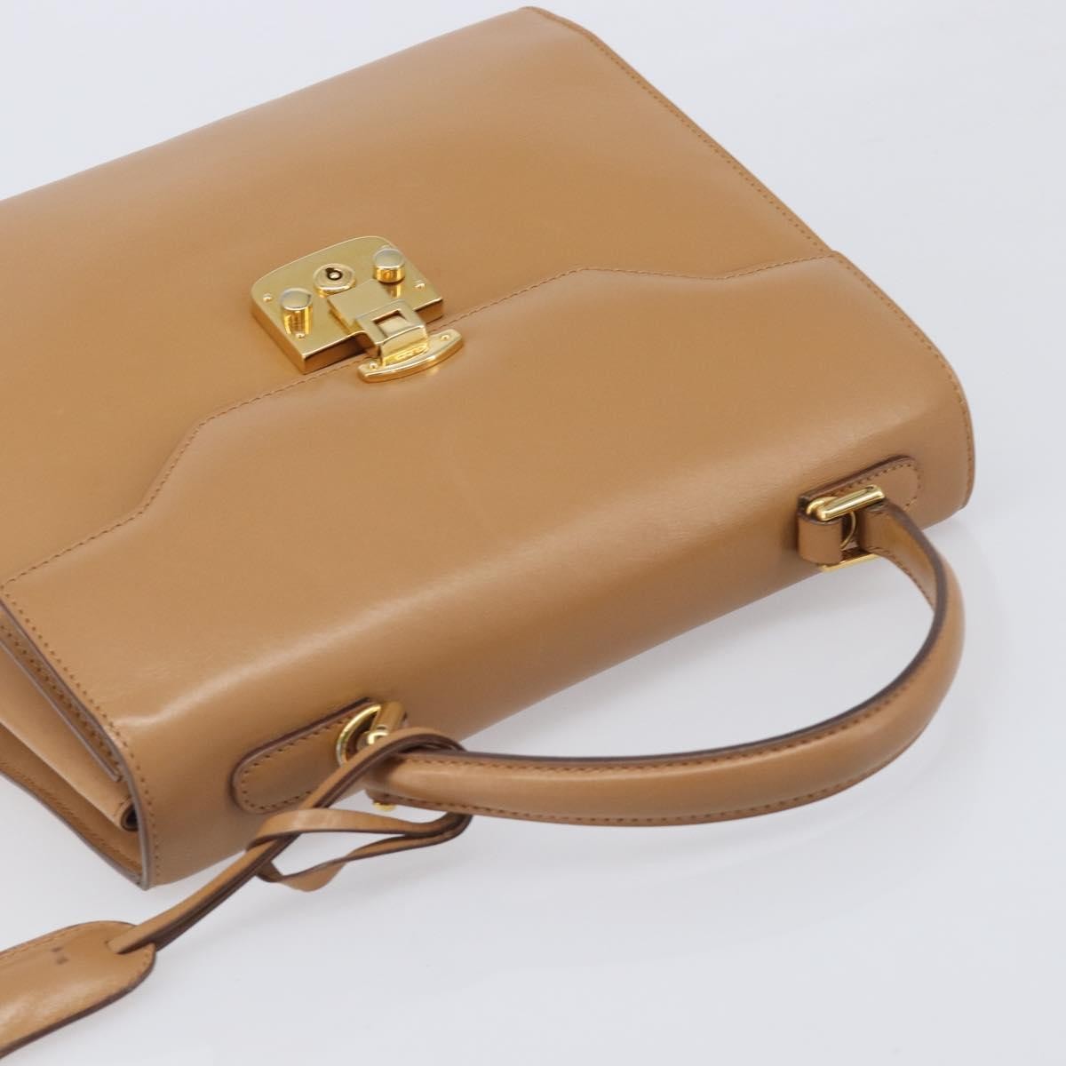 Gucci Vintage Lady Lock Top Handle Leather Beige Leather Handbag (Pre-Owned)
