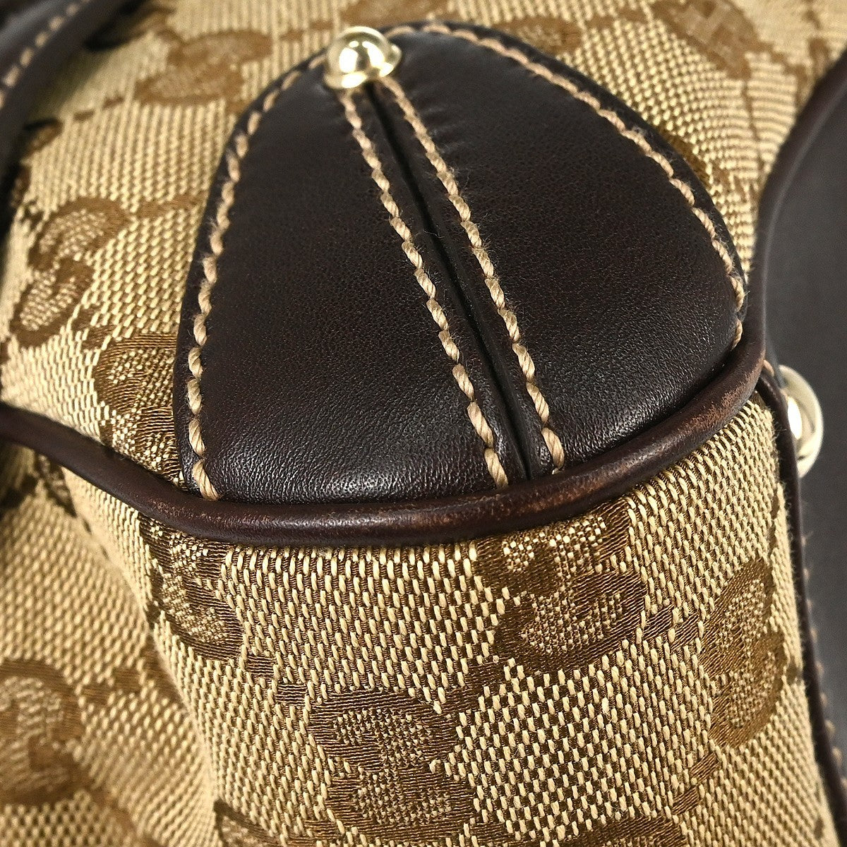 Gucci Bamboo Horsebit Canvas And Leather Brown Canvas Shoulder Bag Bag (Pre-Owned)
