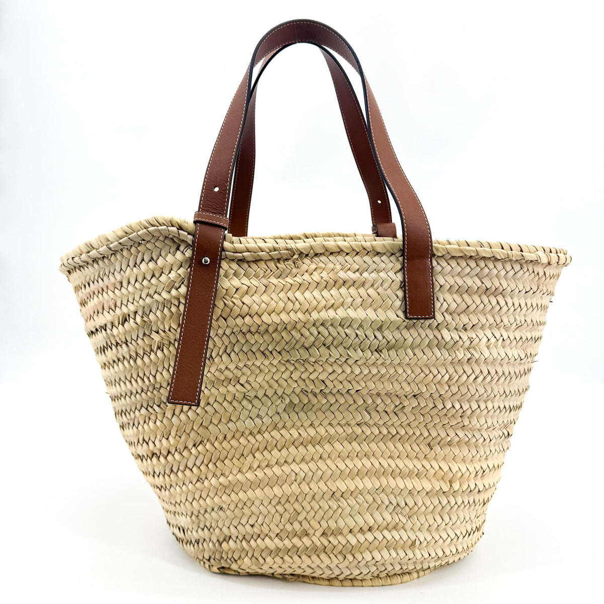 Loewe Elephant Basket Raffia Brown Leather Tote Bag Bag (Pre-Owned)